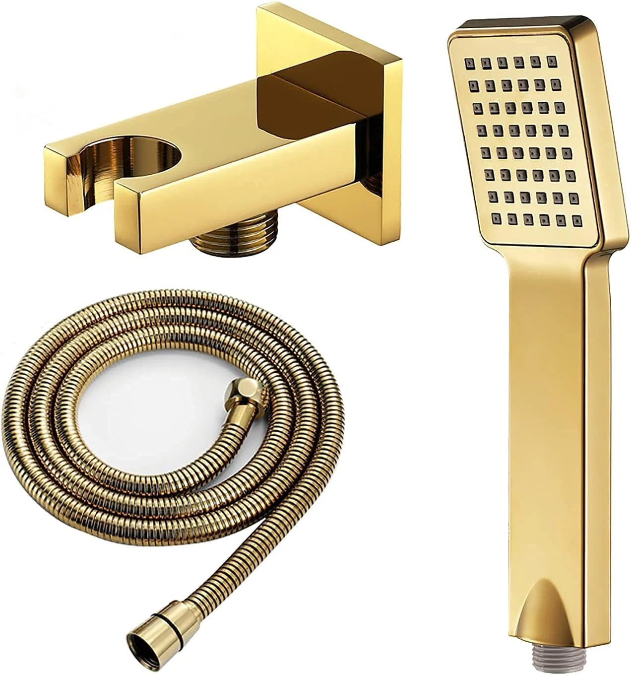 مجموعه سر دوش دستی حمام، توالت و اتاق دوش، سر دوش دستی ABS، سر دوش بارانی، سر دوش ماساژ اسپا، سر دوش دستی مربعی با شلنگ دوش و نگهدارنده دوش، طلایی تیتانیومی B