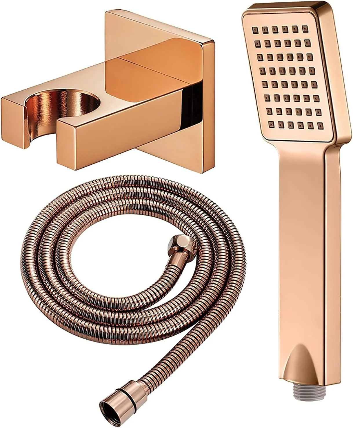 مجموعه سر دوش دستی حمام، توالت، اتاق دوش، سر دوش دستی ABS، سر دوش بارانی، سر دوش ماساژ اسپا، سر دوش دستی مربعی با شلنگ دوش، نگهدارنده دوش، طلایی تیتانیوم B