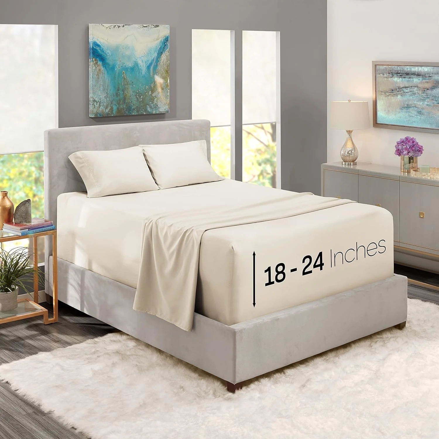 ملحفه کش دار با عمق اضافی نستل - ست ملحفه کش دار کینگ سایز با عمق زیاد - ملحفه کش دار فوق العاده عمیق - برای تشک های با عمق اضافی - ملحفه سایز کینگ - 78 در 80 اینچ - سفید مایل به سفید