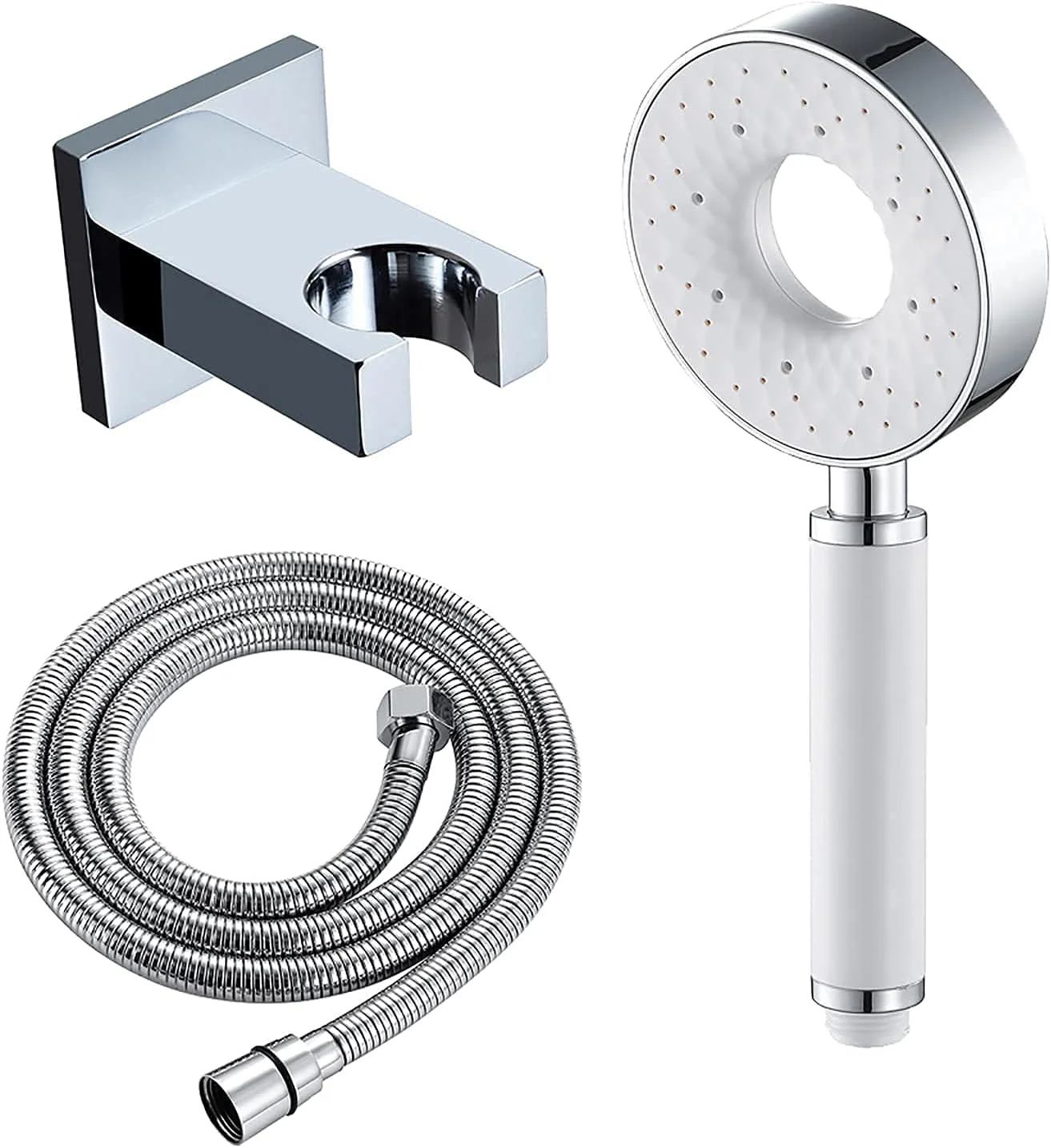مجموعه سر دوش چند منظوره دستی برای حمام، توالت و اتاق دوش، سر دوش دستی ABS، سر دوش بارانی، سر دوش ماساژ اسپا، سر دوش دستی گرد با شلنگ دوش و نگهدارنده دوش، سفید