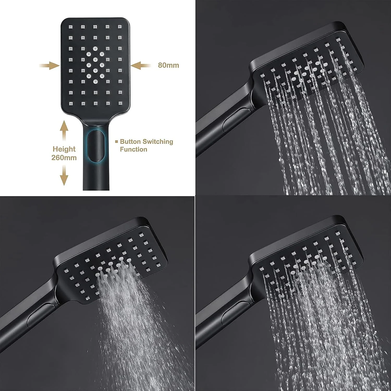 مجموعه سر دوش چند منظوره دستی برای حمام، توالت و اتاق دوش، سر دوش دستی ABS با سر دوش بارانی، سر دوش ماساژ اسپا، سر دوش دستی مربعی با شلنگ دوش و نگهدارنده دوش، مشکی