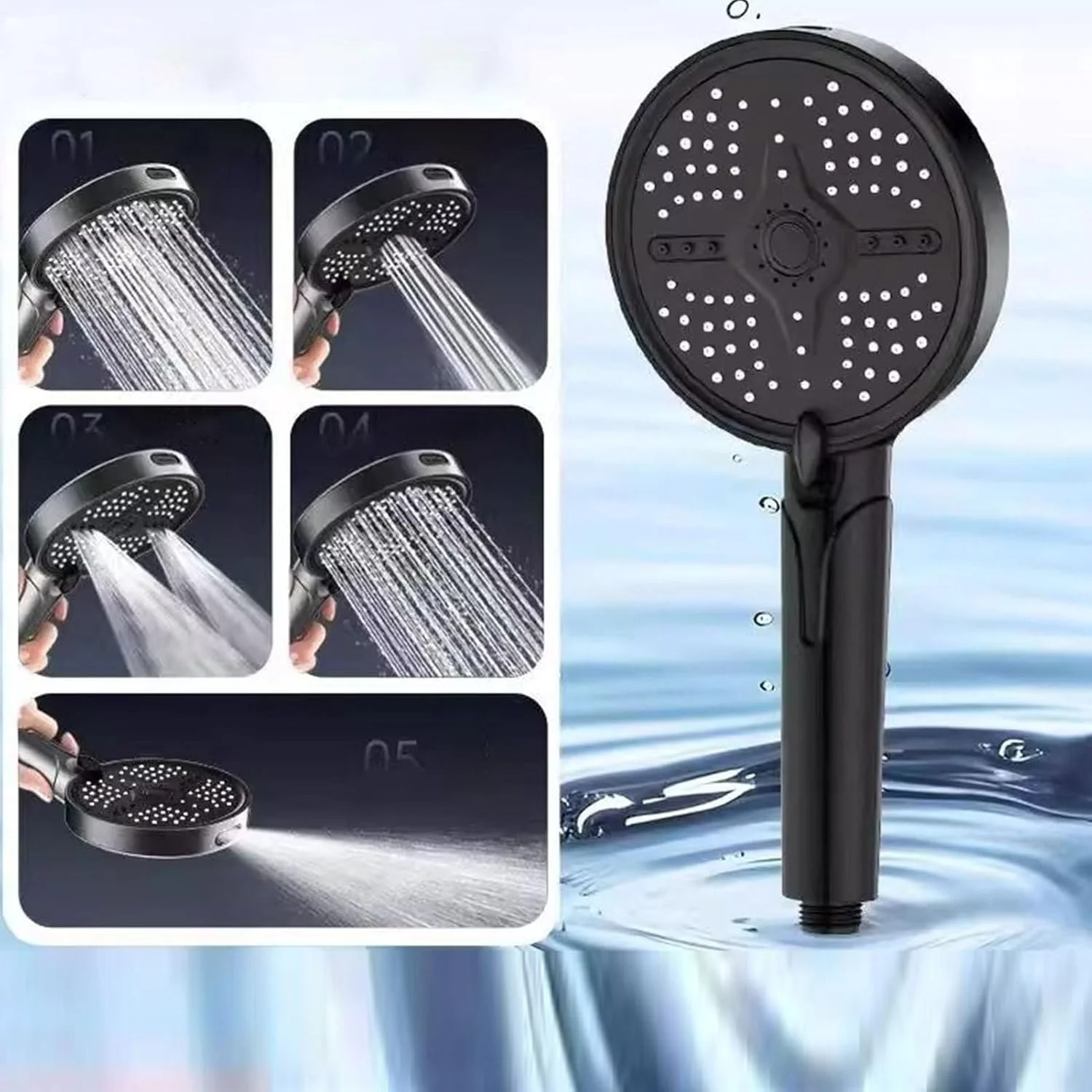 سردوش حمام | سردوش دستی تقویت کننده فشار آب - دارای 5 حالت مختلف پاشش آب بارانی مناسب برای آپارتمان، خوابگاه، هتل، منزل، نظافت، دوش گرفتن، حمام کردن و شستشو