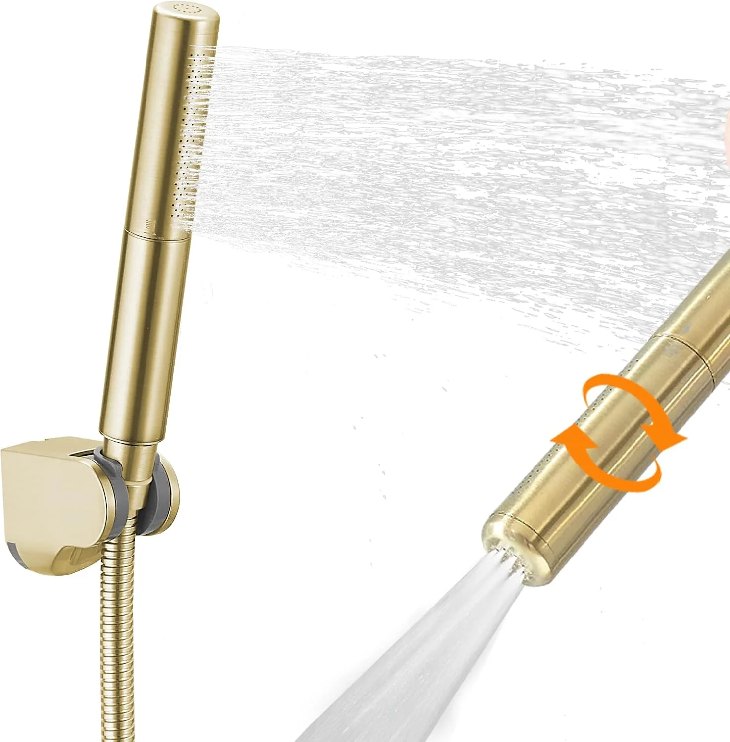 مجموعه سردوش دستی برنجی BESy با عملکرد 2 در 1، سردوش 7 اینچی با فشار بالا و جریان قوی، به همراه شلنگ 59 اینچی و براکت، طلایی مات