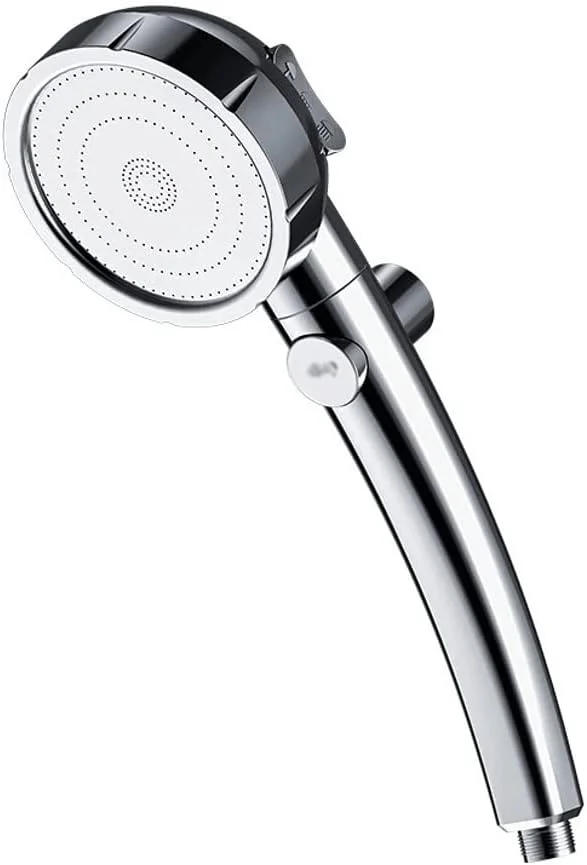 سردوش حمام دستی نقره ای با فشار قوی و 3 حالت مختلف به همراه دکمه توقف و حالت های پاشش قدرتمند