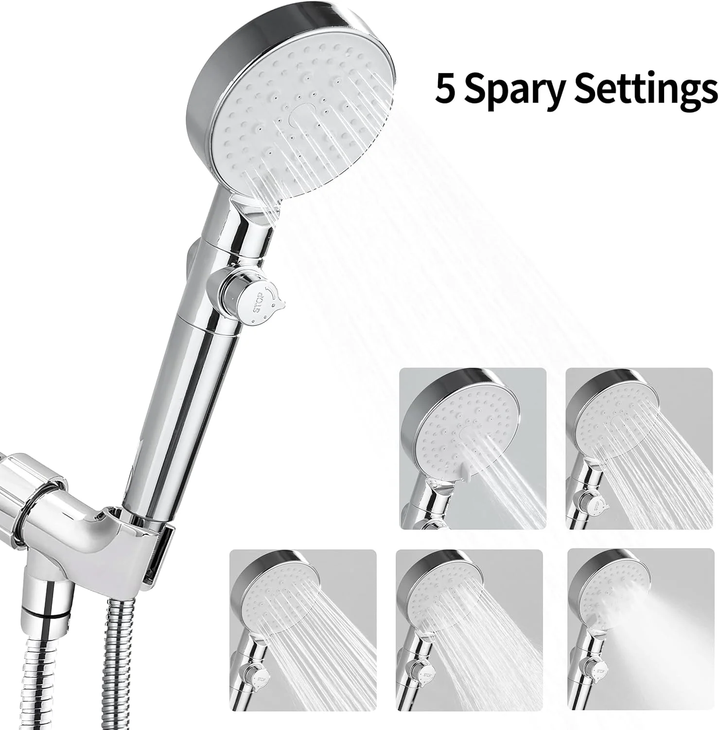 سردوش حمام فشار قوی با حالت توقف، اسپری سردوش دستی 5 حالته با شلنگ استیل 79 اینچی، جایگزین سردوش دستی حمام با جریان بالا