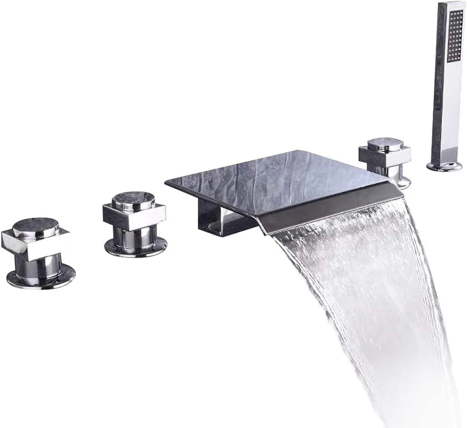 شیرآلات وان حمام کروم، پرکننده وان با دوش دستی، شیرآلات وان حمام آبشاری 5 سوراخ 3 دسته، ست شیرآلات مخلوط حمام، برنج جامد