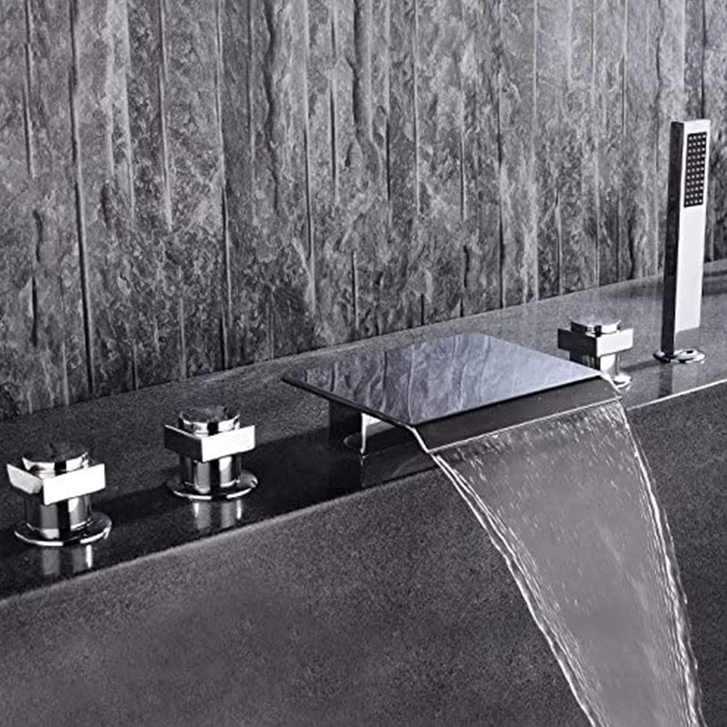 شیرآلات وان حمام کروم، پرکننده وان با دوش دستی، شیرآلات وان حمام آبشاری 5 سوراخ 3 دسته، ست شیرآلات مخلوط حمام، برنج جامد