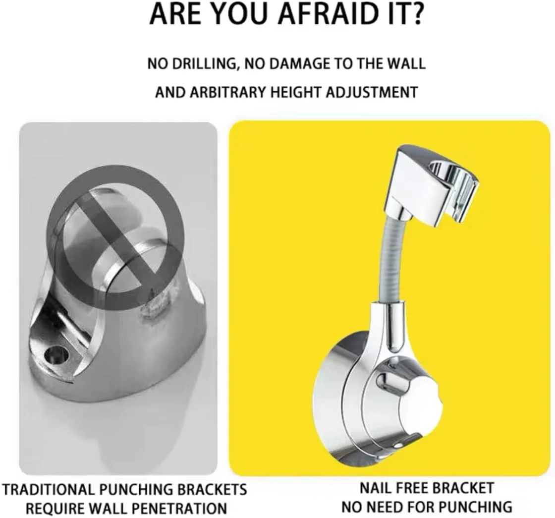 نگهدارنده دوش دستی با مکنده مرجانی آبی، قابل تنظیم، بدون نیاز به سوراخکاری، چرخش چند زاویه ای (نقره ای)