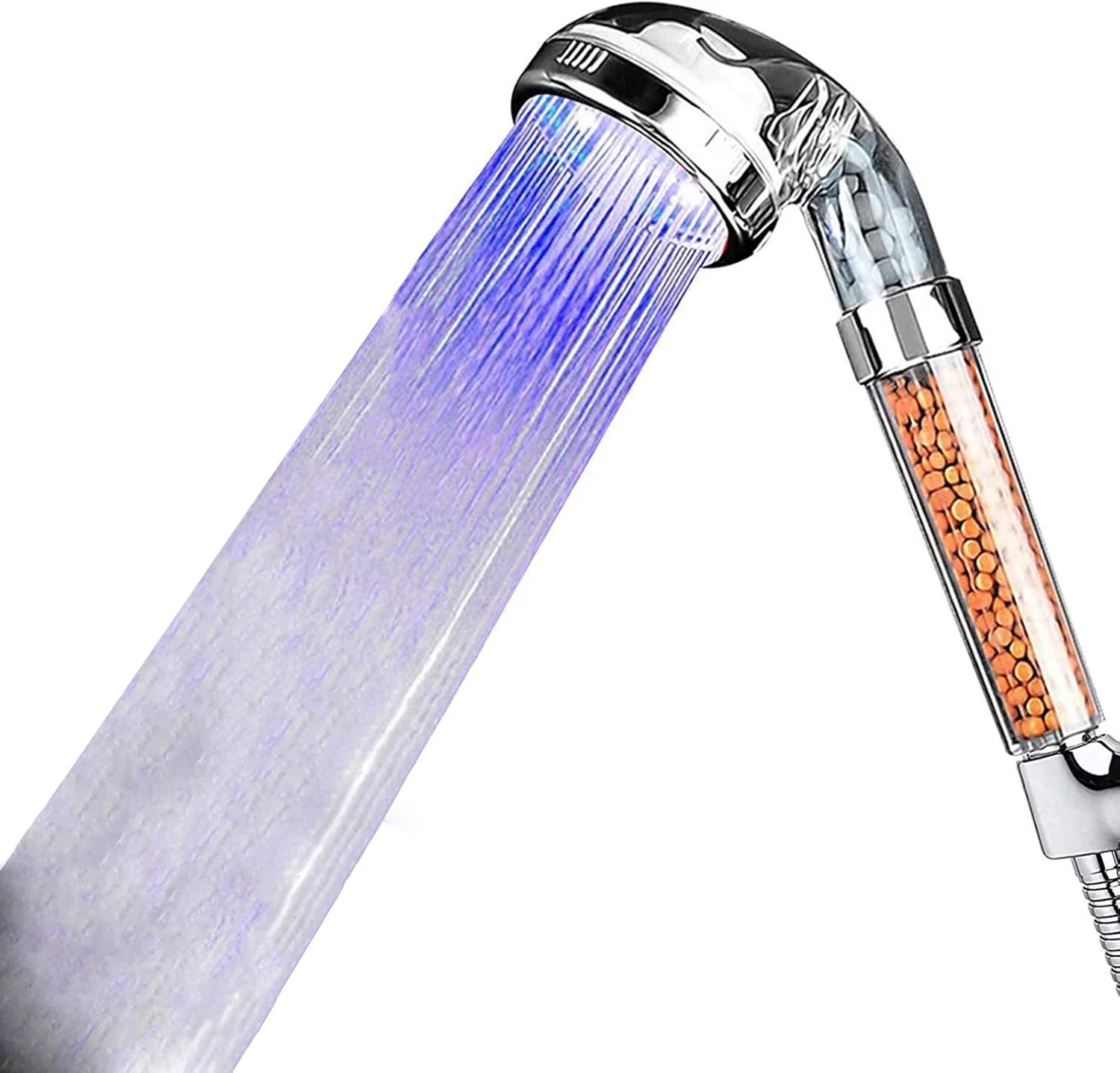 سردوش ال ای دی Booluee، سردوش دستی فیلتر صرفه جویی در آب با فشار بالا، توپ انرژی آنیون برای ترمیم پوست و موی خشک - تغییر رنگ با دمای آب