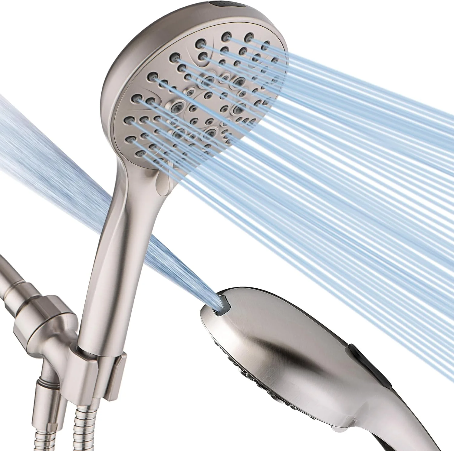 سردوش حمام فشار قوی BRIGHT SHOWERS با سر دوشی دستی، دارای 9 حالت پاشش، دارای قابلیت شستشوی قوی برای تمیز کردن وان و حیوانات خانگی، شلنگ فوق العاده بلند 69 اینچی، براکت قابل تنظیم، نیکل برس خورده