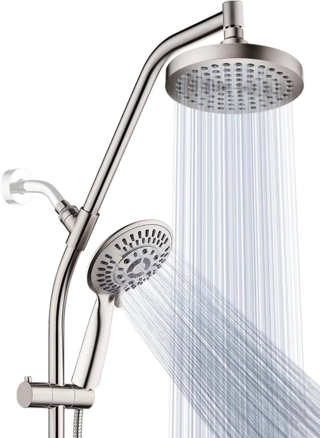 ست دوش حمام بارانی BRIGHT SHOWERS با دوش دستی فشار قوی و ستون دوش برنجی - اسلایدر با قابلیت تنظیم ارتفاع، نیکل برس خورده ست دوش حمام بارانی BRIGHT SHOWERS با دوش دستی فشار قوی و ستون دوش برنجی - اسلایدر با قابلیت تنظیم ارتفاع، نیکل برس خورده