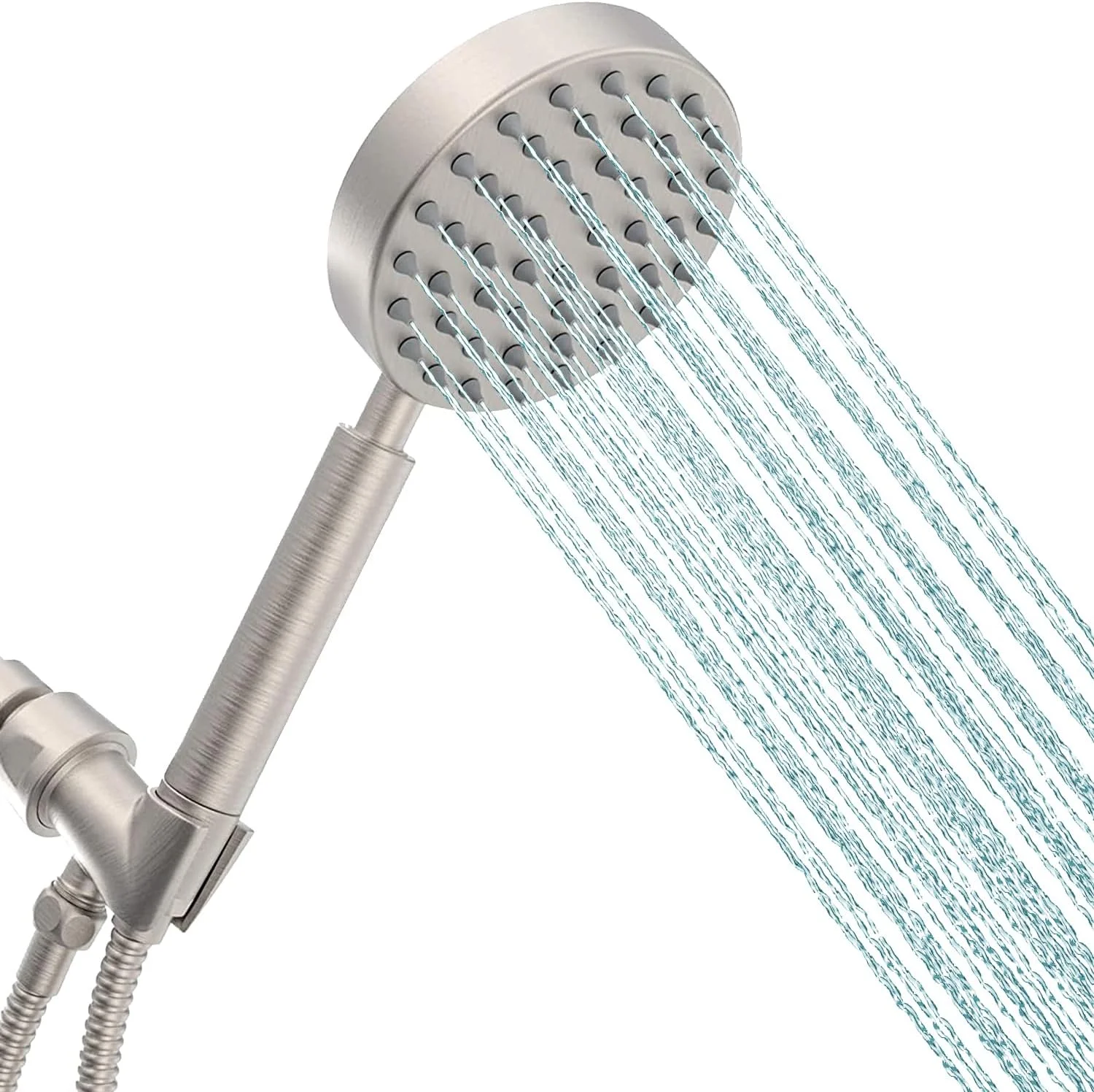 سردوش حمام تمام فلزی نیکل برس خورده با شلنگ و نگهدارنده مفصلی – سردوش دستی فشار قوی با شلنگ 1.8 متری و 2.5 GPM قابل تنظیم – سردوش دستی تمام فلزی