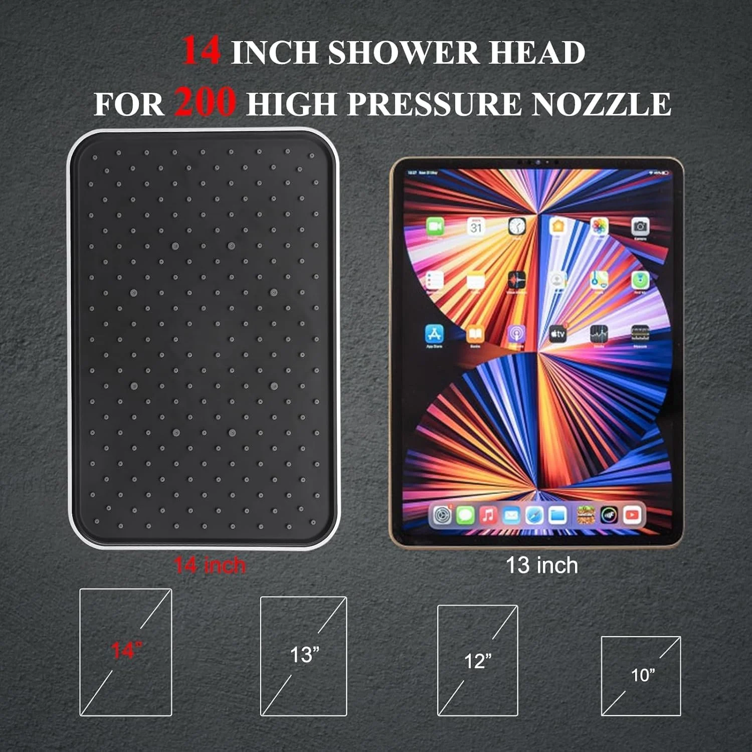 سردوش بارانی - سردوش مربعی 35 سانتی متری با سردوش دستی 10 حالته، ست ترکیبی بارانی 3 طرفه، فشار قوی دوگانه، بازوی قابل تنظیم ارتفاع و شلنگ بلند برای زوج ها و کودکان