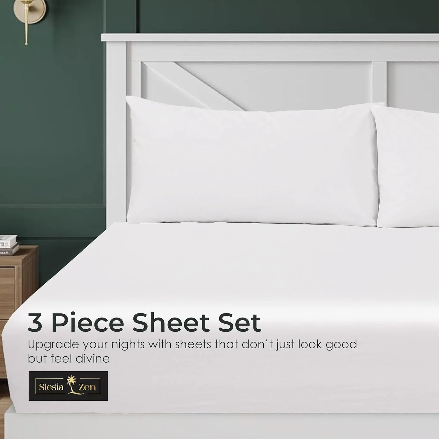 ست سه تکه ملحفه کش‌دار سیستا ذن، کیفیت عالی، TC 250، غنی از پنبه، تمام کش، جیب عمیق 30 سانتی‌متری، فوق‌العاده نرم، تنفس‌پذیر، مقاوم در برابر چروک (1 عدد ملحفه کش‌دار دو نفره 140x200 سانتی‌متر + 2 عدد روبالشتی) (سفید، دو نفره)