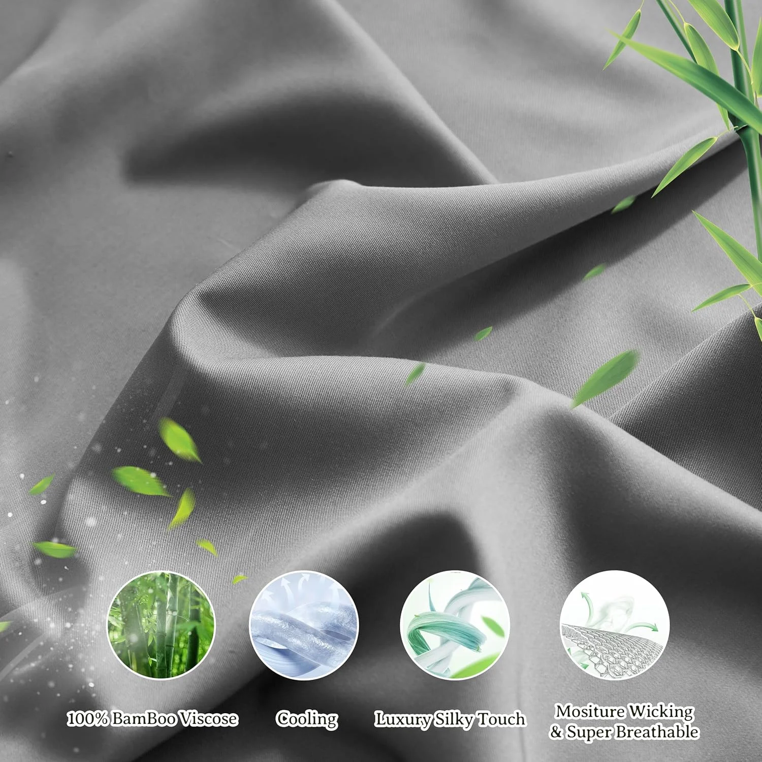 ست ملحفه 4 تکه ویسکوز 100% بامبو Simple&Opulence، خنک کننده برای افراد گرمایی، ست ملحفه نرم و تنفسی، جیب های عمیق 15 اینچی (38 سانتی متر)، ملحفه های ملافه ابریشمی لوکس هتل (خاکستری، کوئین) ست ملحفه 4 تکه ویسکوز 100% بامبو Simple&Opulence، خنک کننده برای افراد گرمایی، ست ملحفه نرم و تنفسی، جیب های عمیق 15 اینچی (38 سانتی متر)، ملحفه های ملافه ابریشمی لوکس هتل (خاکستری، کوئین)