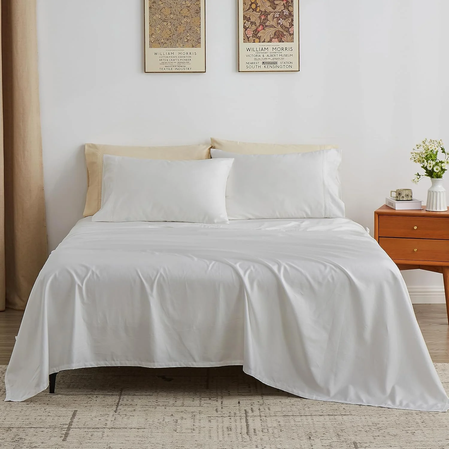 ملحفه های کویین 100% پنبه مصری با تراکم 400، ست 4 تکه با الیاف بلند، بافت ساتن نرم و خالص - پاکت عمیق 16 اینچی (40 سانتی متر) خنک کننده، ملحفه تخت خواب لوکس با دوخت دوبل (سفید، کویین) ملحفه های کویین 100% پنبه مصری با تراکم 400، ست 4 تکه با الیاف بلند، بافت ساتن نرم و خالص - پاکت عمیق 16 اینچی (40 سانتی متر) خنک کننده، ملحفه تخت خواب لوکس با دوخت دوبل (سفید، کویین)