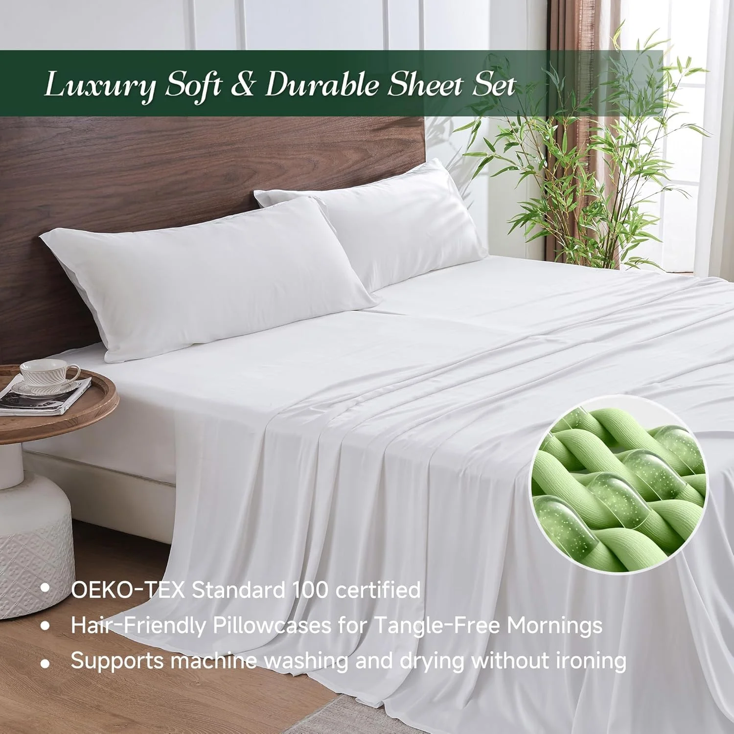 ست ملحفه 5 تکه ویسکوز 100% بامبو Simple&Opulence، خنک کننده برای افراد گرمایی، ست ملحفه نرم و قابل تنفس، جیب های عمیق 15 اینچی، ملحفه های ملافه ابریشمی لوکس هتل (سفید، کینگ دوتایی) ست ملحفه 5 تکه ویسکوز 100% بامبو Simple&Opulence، خنک کننده برای افراد گرمایی، ست ملحفه نرم و قابل تنفس، جیب های عمیق 15 اینچی، ملحفه های ملافه ابریشمی لوکس هتل (سفید، کینگ دوتایی)