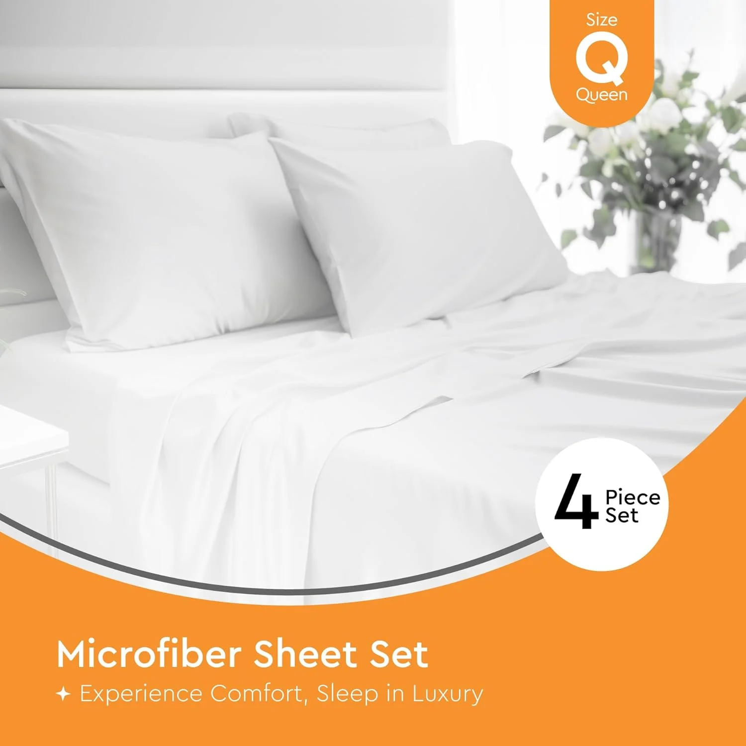 ست ملحفه میکروفایبر اسلیپ مانترا - شامل 1 ملحفه تخت و 1 ملحفه کش دار و 2 روبالشی - تنفس پذیر، نرم - بدون چروک و قابل شستشو در ماشین لباسشویی - ملحفه برای تخت سایز کوئین - سفید، ست 4 تکه ست ملحفه میکروفایبر اسلیپ مانترا - شامل 1 ملحفه تخت و 1 ملحفه کش دار و 2 روبالشی - تنفس پذیر، نرم - بدون چروک و قابل شستشو در ماشین لباسشویی - ملحفه برای تخت سایز کوئین - سفید، ست 4 تکه