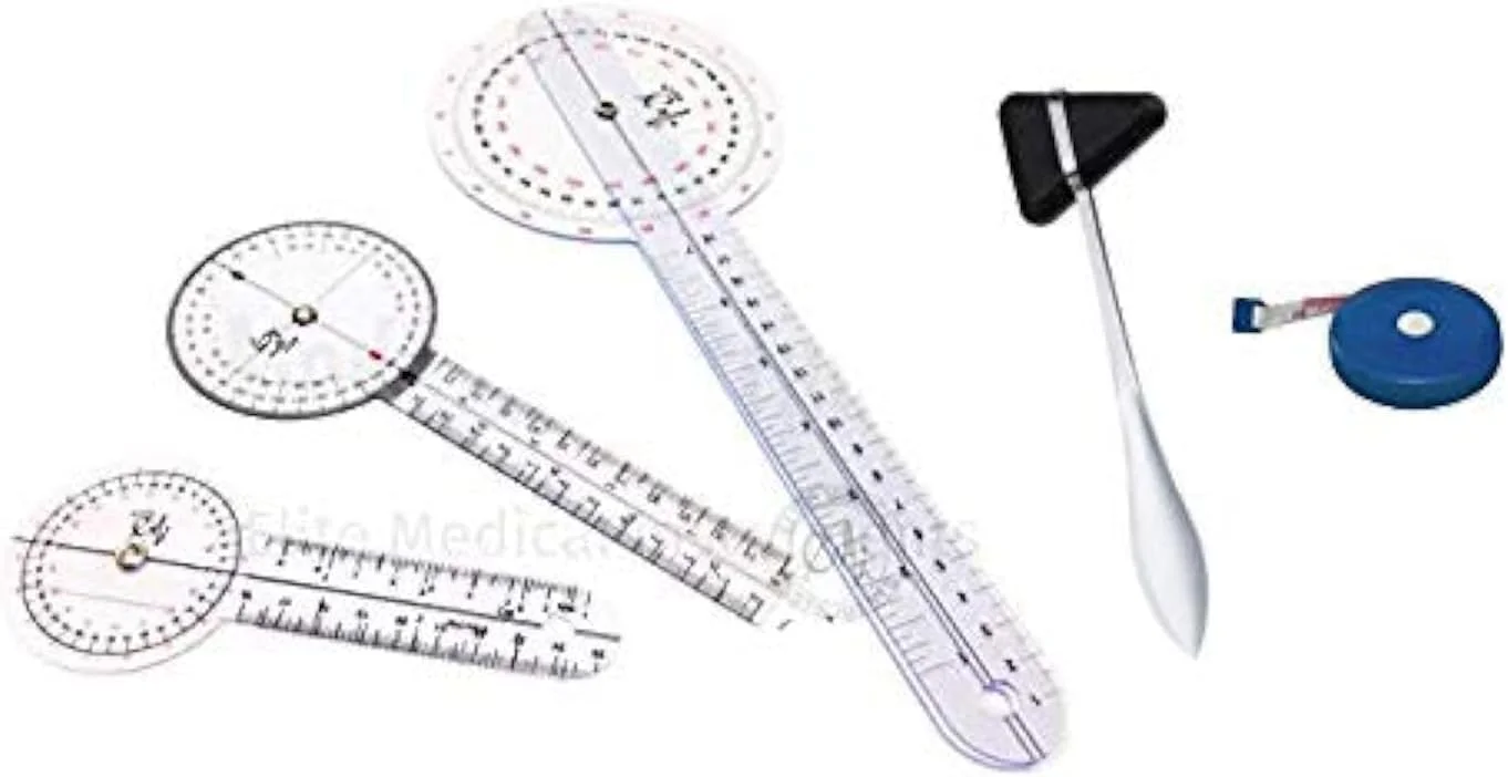 ست 5 تکه ابزار فیزیوتراپی Elite Medical Instruments EMI EGM-650 - گونیومتر 30، 20 و 15 سانتی متری، چکش تیلور، متر نواری
