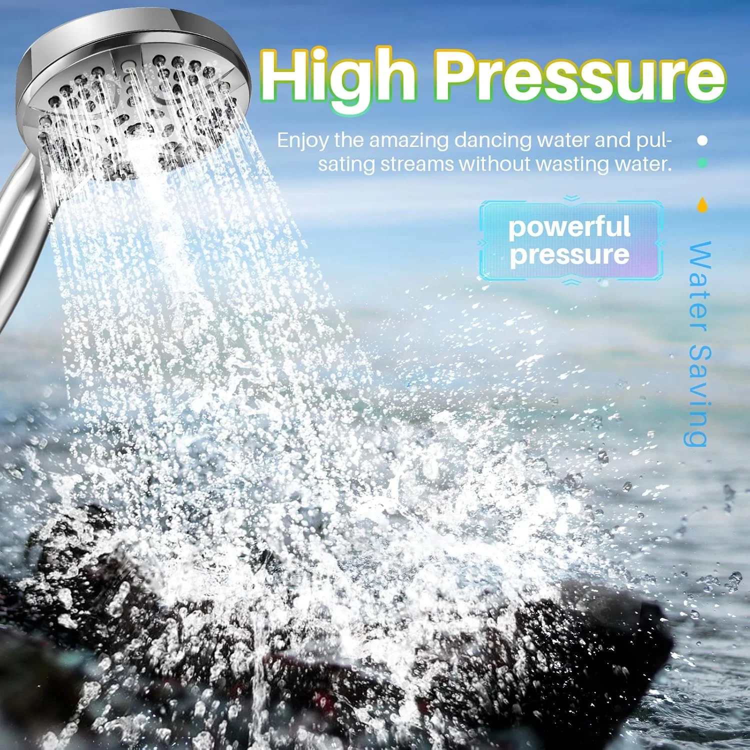 سردوش دستی فشار قوی CENTIFREE، با قطر 4.3 اینچ و 6 حالت مختلف، به همراه شلنگ استیل 71 اینچی و پایه برنجی قابل تنظیم، روکش کروم سردوش دستی فشار قوی CENTIFREE، با قطر 4.3 اینچ و 6 حالت مختلف، به همراه شلنگ استیل 71 اینچی و پایه برنجی قابل تنظیم، روکش کروم