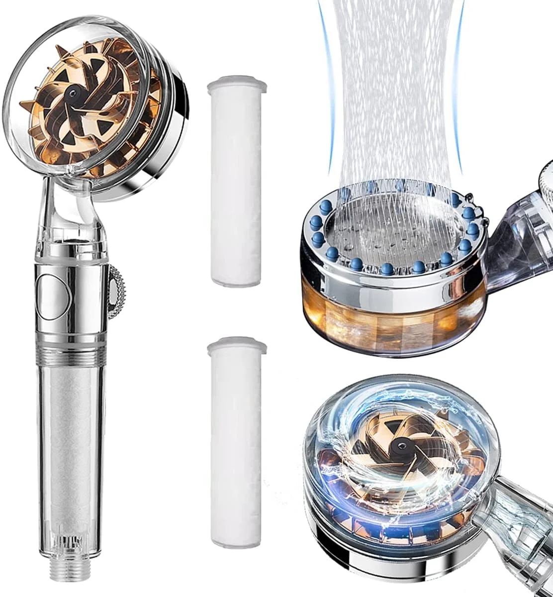 سردوش دستی فشار قوی ANTOWER با فیلتر، سردوش گردابی جت هیدرو، سردوش توربو پروانه ای با قابلیت چرخش 360 درجه و نصب آسان (طلایی)