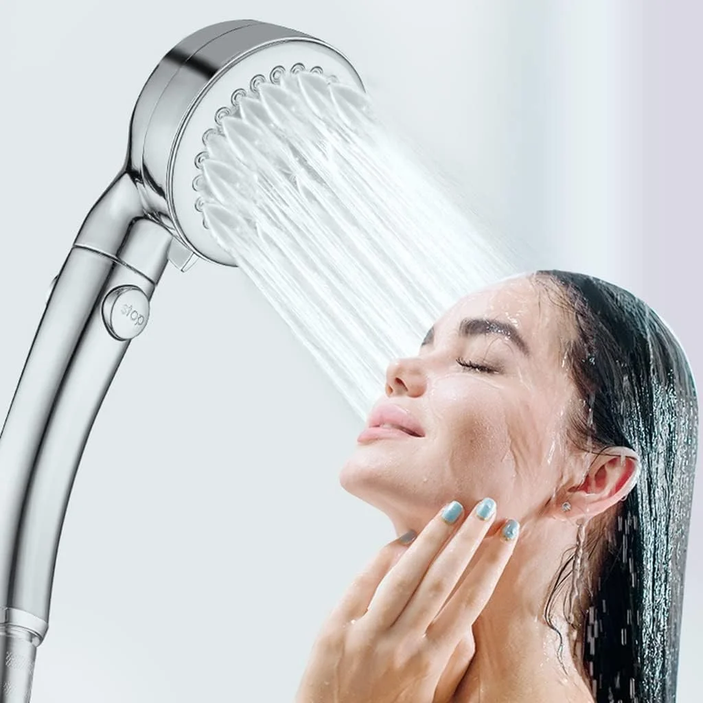سردوش حمام جداشدنی، 3 حالت اسپری، سردوش دستی برای استفاده خانگی، دکمه توقف آب تک دکمه ای، آبکاری
