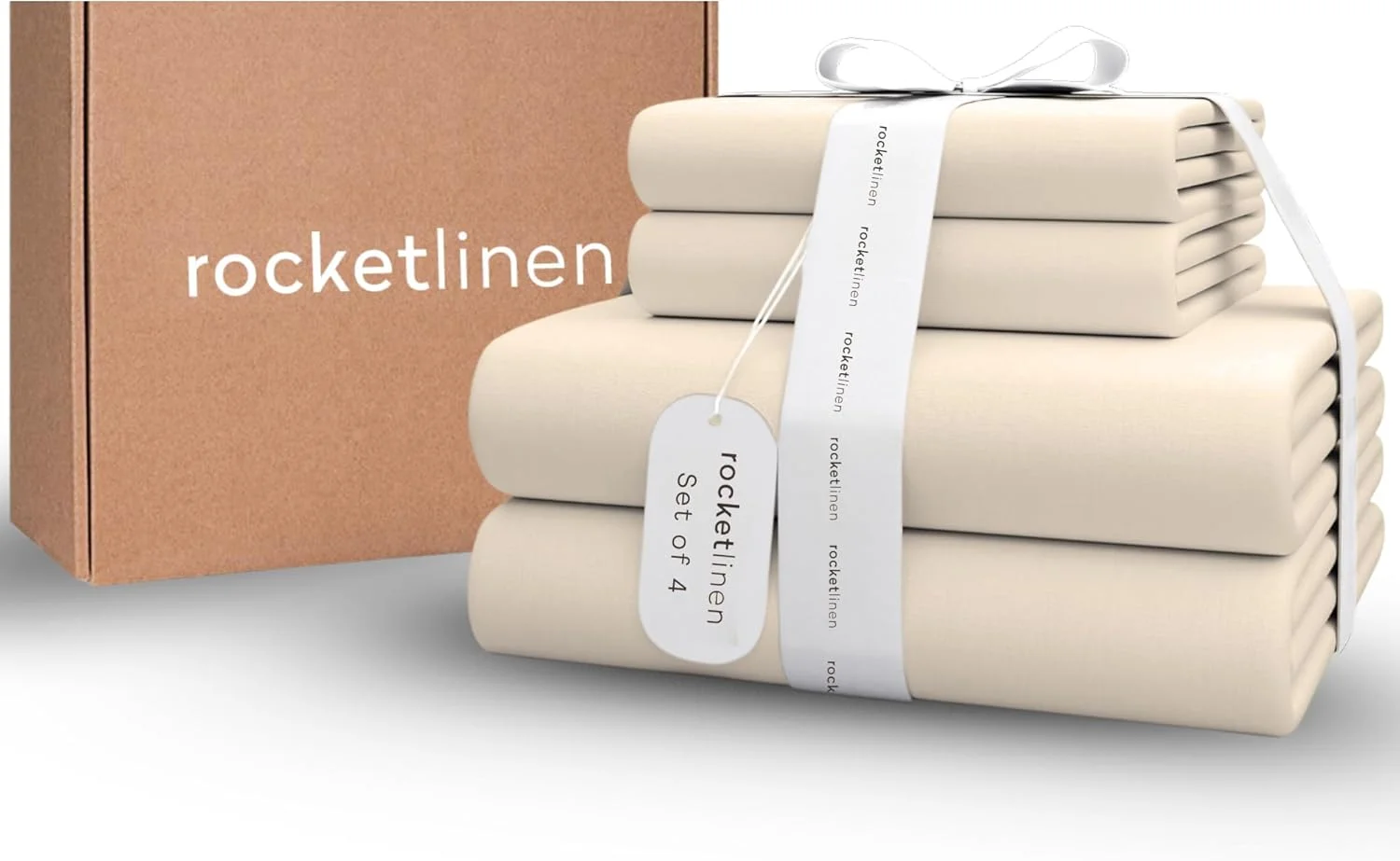 ست ملحفه 4 تکه هتلی سایز کینگ (1 ملحفه رو + 1 ملحفه کش دار + 2 روبالشتی)، بافت ساتن 400 نخ، ملحفه 100% پنبه، ست ملحفه با عمق 40 سانتی متر - بژ