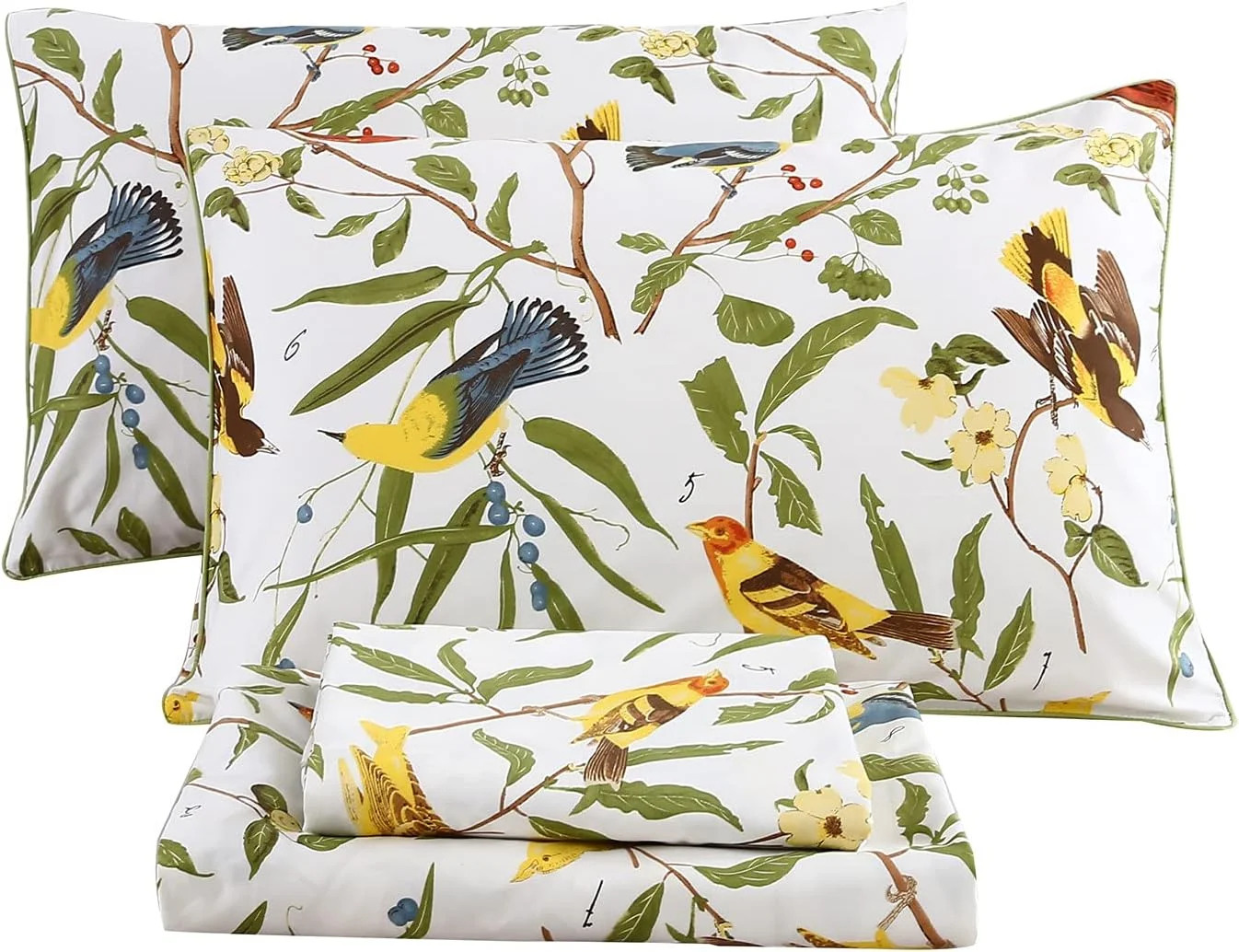 ست ملحفه طرح گل مزرعه به همراه روبالشتی (سفید سبز، سایز کینگ)