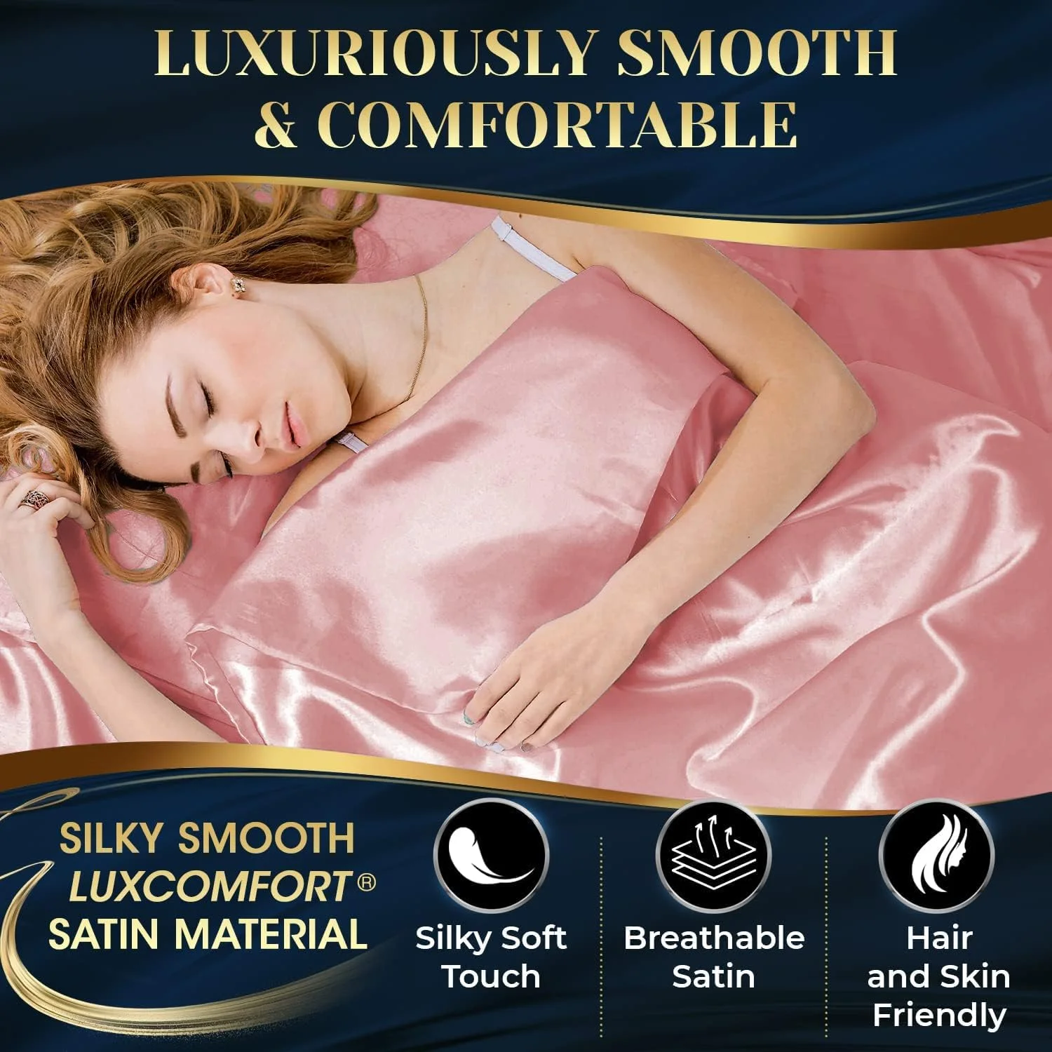 ست ملحفه ساتن سه تکه SKADE سایز کامل، ست ملحفه ساتن ابریشمی با جیب عمیق شامل 1 ملحفه کش‌دار، 1 ملحفه تخت و 1 روبالشی، مقاوم در برابر چروک، محو شدن و لکه (تک نفره، صورتی)