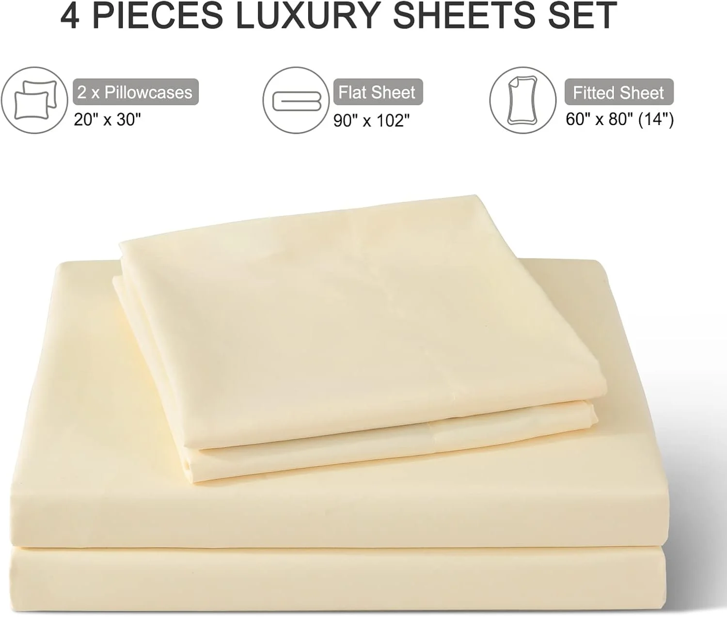 ست ملحفه 4 تکه سایز کویین ILAVANDE - ملحفه های تخت خواب بژ میکروفایبر فوق العاده نرم سری 1800 - بدون چروک و تنفس پذیر - ملحفه های جیب دار عمیق 14 اینچی برای تخت سایز کویین