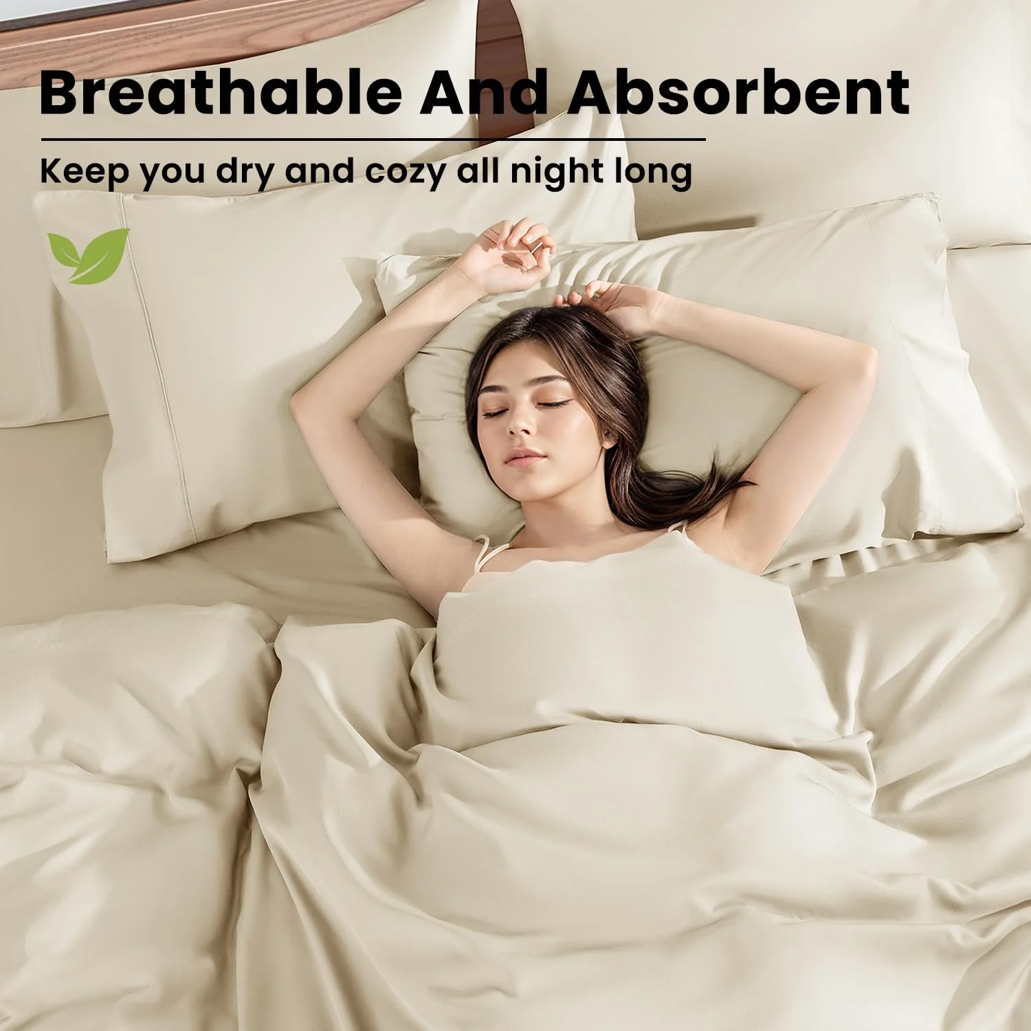 ملحفه های ۱۰۰٪ ویسکوز مشتق شده از بامبو Shilucheng، ملحفه های جیب عمیق اضافی مناسب برای تشک های ضخیم ۱۸ تا ۲۴ اینچی، ملحفه های خنک کننده و تنفسی ۴ تکه، ست ملافه ابریشمی هتلی (Queen, بژ)