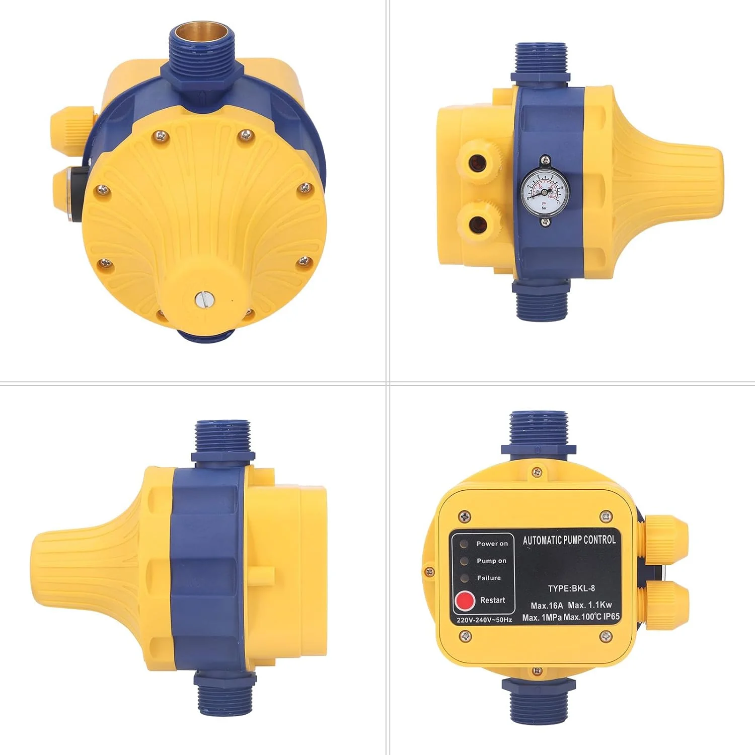 کنترلر اتوماتیک پمپ آب، سوئیچ فشار الکترونیکی، کنترلر اتوماتیک پمپ، 145PSI قابل تنظیم، محافظت در برابر کمبود آب، 1.5bar‑3.0bar ‑240V کنترلر اتوماتیک پمپ آب، سوئیچ فشار الکترونیکی، کنترلر اتوماتیک پمپ، 145PSI قابل تنظیم، محافظت در برابر کمبود آب، 1.5bar‑3.0bar ‑240V