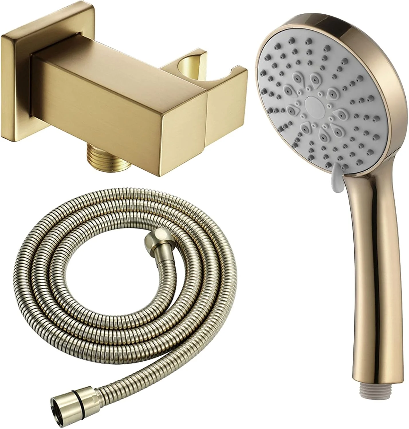 سردوش دستی طلایی برس خورده، سردوش صرفه جویی در آب با فشار بالا، سردوش مدرن 3 حالته با پایه برنجی قابل تنظیم، شلنگ استیل ضد زنگ