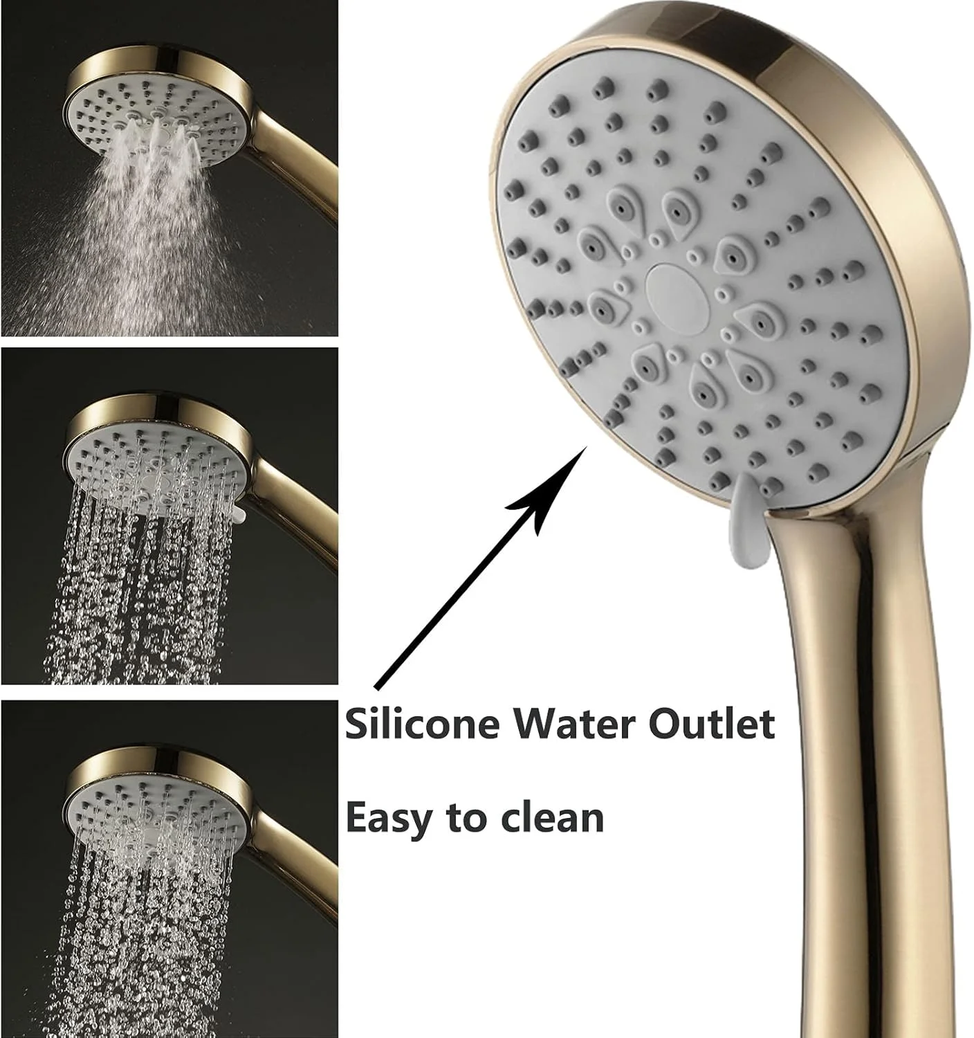 سردوش دستی طلایی برس خورده، سردوش صرفه جویی در آب با فشار بالا، سردوش مدرن 3 حالته با پایه برنجی قابل تنظیم، شلنگ استیل ضد زنگ