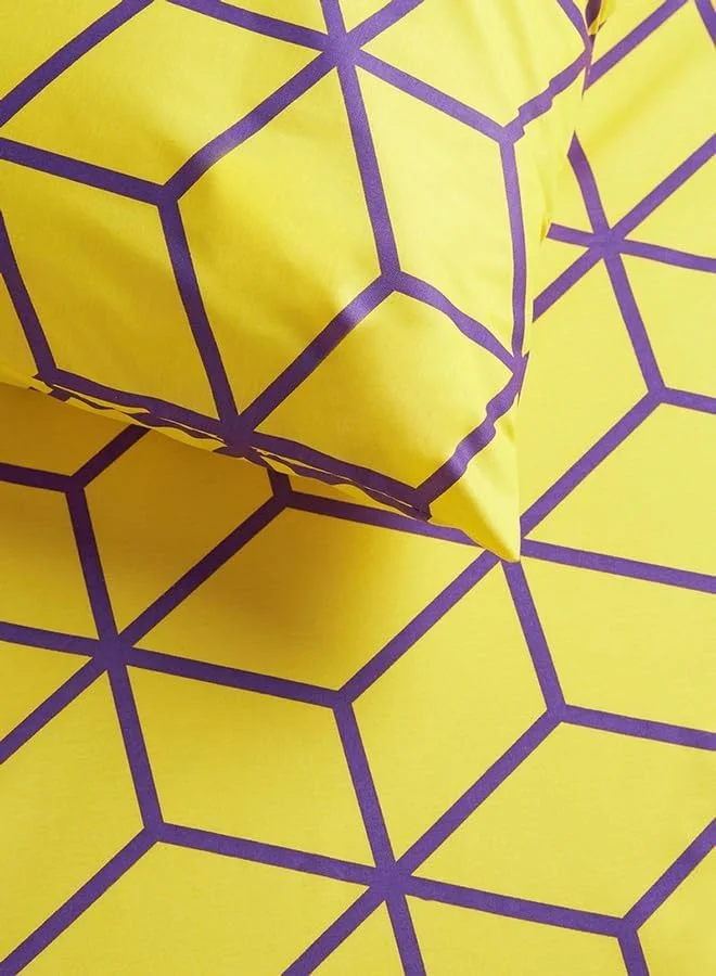 ست ملحفه کش دار دو تکه طرح دار ریشا هوم، سایز یک نفره، نخ خالص پنبه، زرد/بنفش | ملحفه | روتختی و ملحفه