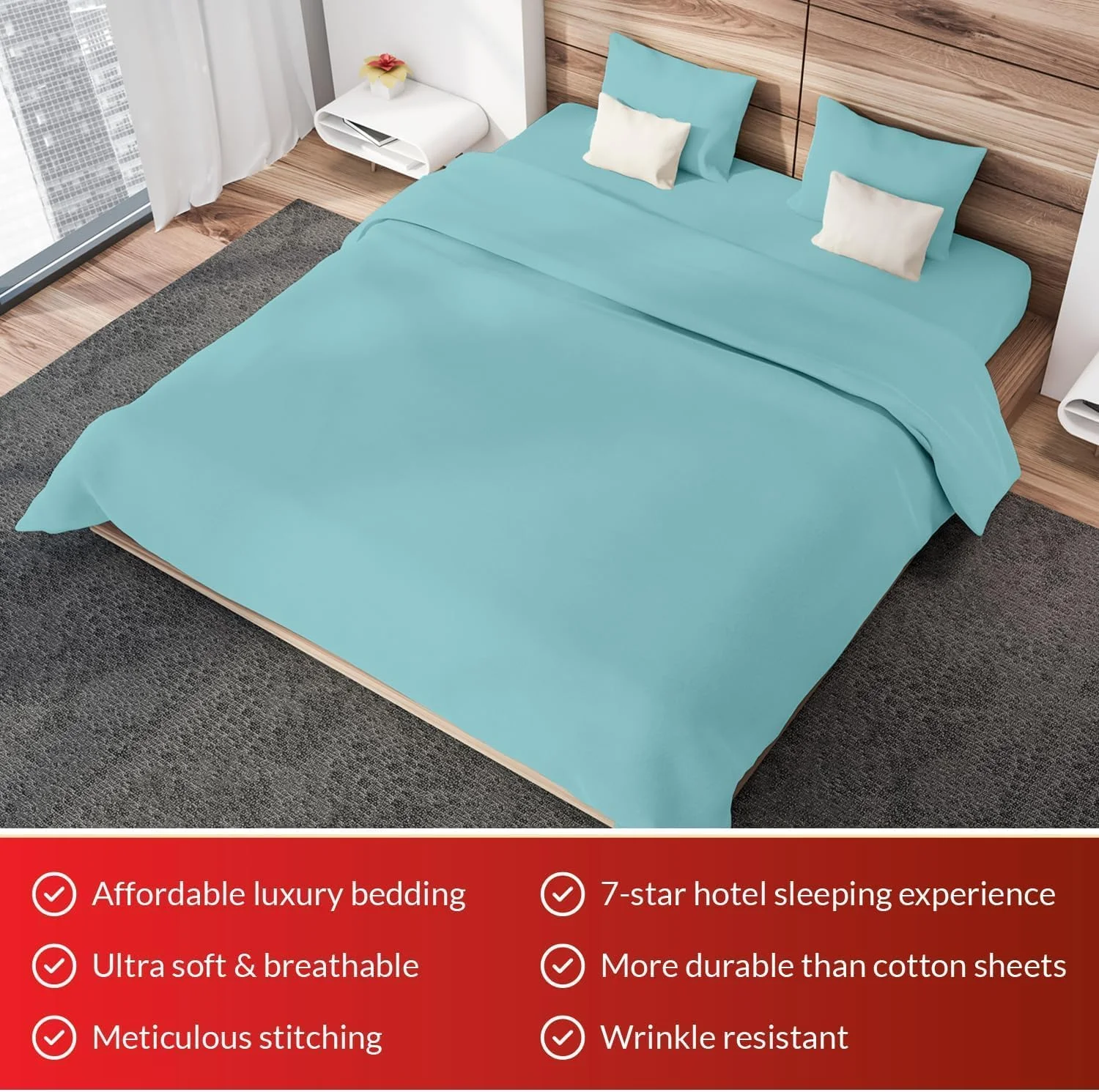 ست ملحفه سه تکه ریشا هوم سایز کوئین | رنگ آبی روشن | 1 ملحفه تخت - 220x240 سانتی متر، 2 روبالشی - 50x75 سانتی متر | میکروفیبر ضد حساسیت برای استفاده در تمام طول سال. ست ملحفه سه تکه ریشا هوم سایز کوئین | رنگ آبی روشن | 1 ملحفه تخت - 220x240 سانتی متر، 2 روبالشی - 50x75 سانتی متر | میکروفیبر ضد حساسیت برای استفاده در تمام طول سال.