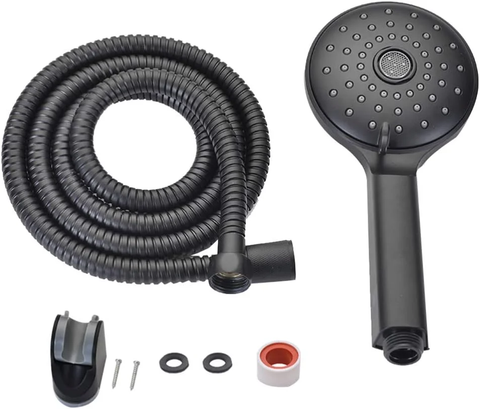 ست دوش دستی TDMKT، سر دوش با فشار قوی به همراه شلنگ استیل ضد زنگ برای حمام و آشپزخانه (مشکی) ست دوش دستی TDMKT، سر دوش با فشار قوی به همراه شلنگ استیل ضد زنگ برای حمام و آشپزخانه (مشکی)