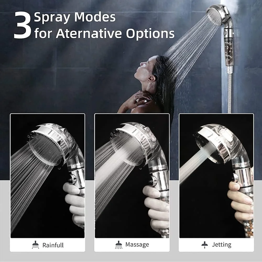 سردوش دستی فیلتردار، عملکرد 3 حالته با کلید روشن/خاموش، سردوش فیلتر معدنی برای نرم کردن آب سخت