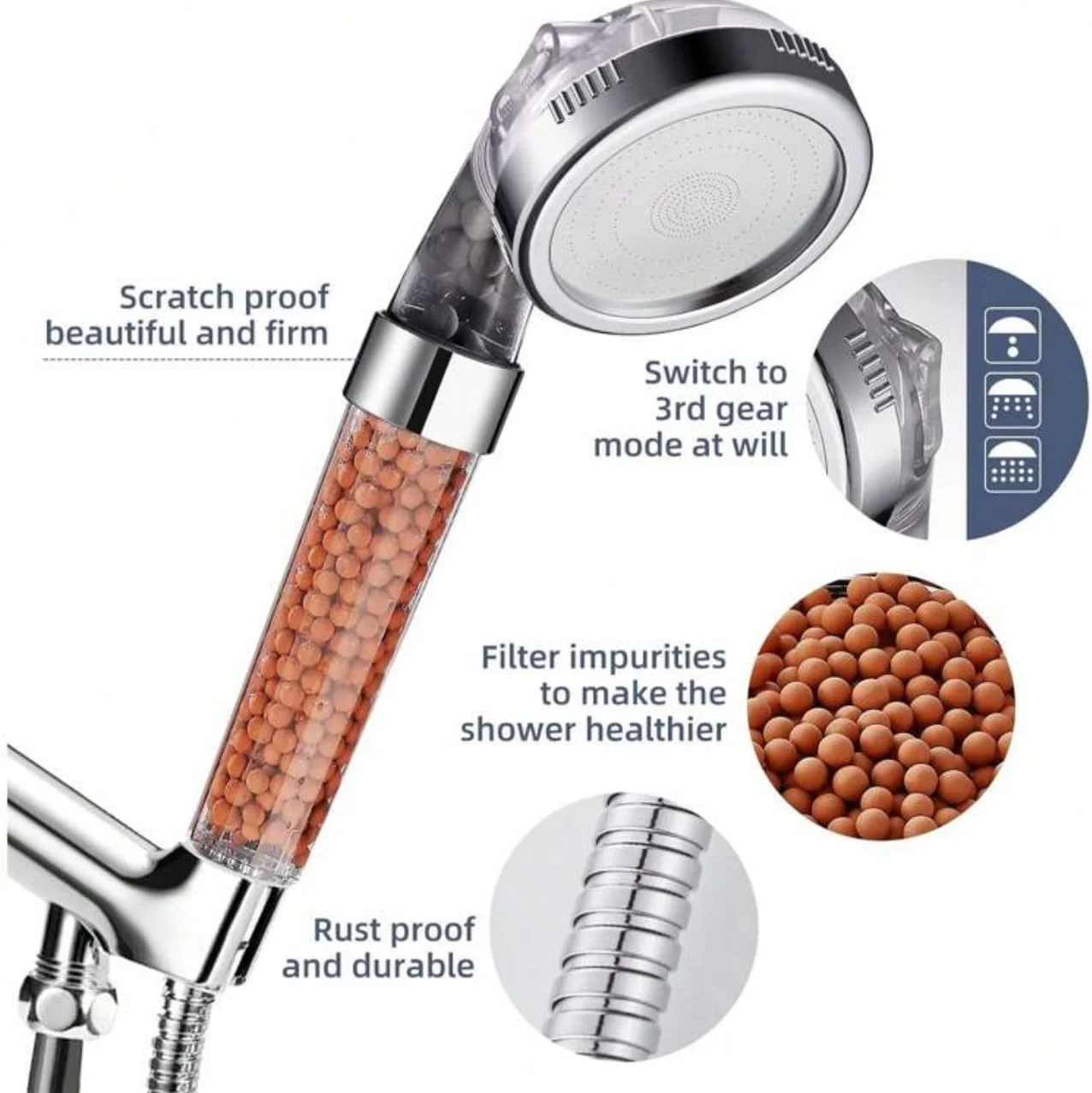 سردوش فیلتردار با سر دوشی دستی، جریان آب پرفشار و حالت های اسپری چندگانه، سر دوش با فیلتر، شستشوی قوی برای آب سخت.