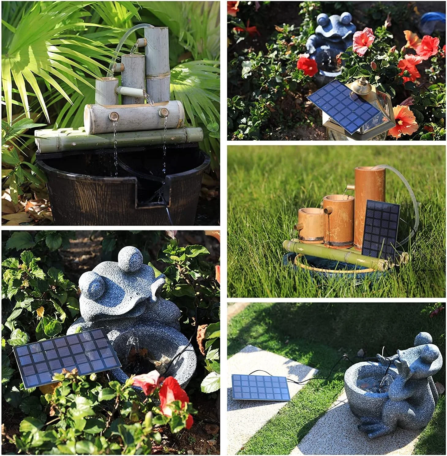 آبنمای خورشیدی SYOSI با پنل، آبنمای کوچک خورشیدی، آبنمای شناور 1.2 واتی با 4 نازل، برای حوض، آکواریوم، استخر، تزئین باغ، آبنمای شناور مربعی برای پرندگان