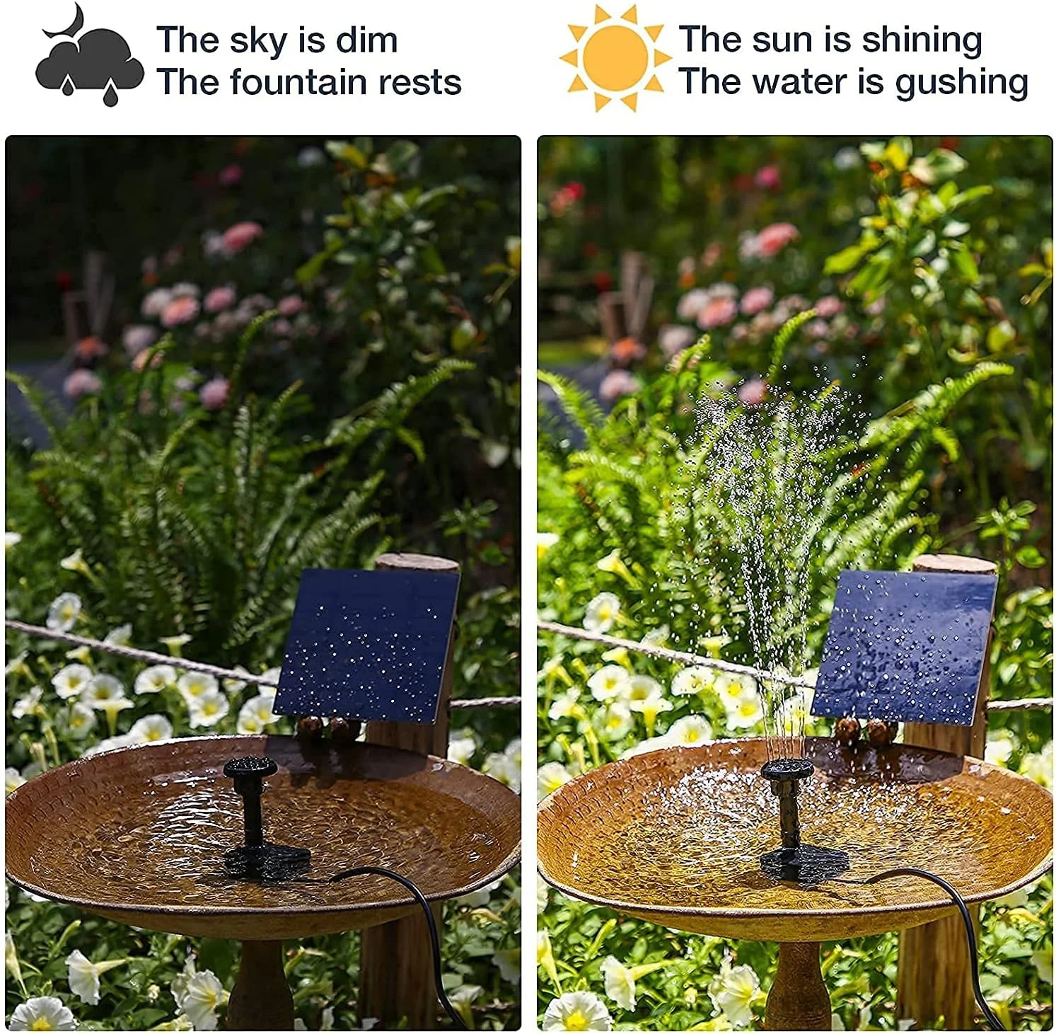 آبنمای خورشیدی SYOSI با پنل، آبنمای کوچک خورشیدی، آبنمای شناور 1.2 واتی با 4 نازل، برای حوض، آکواریوم، استخر، تزئین باغ، آبنمای شناور مربعی برای پرندگان