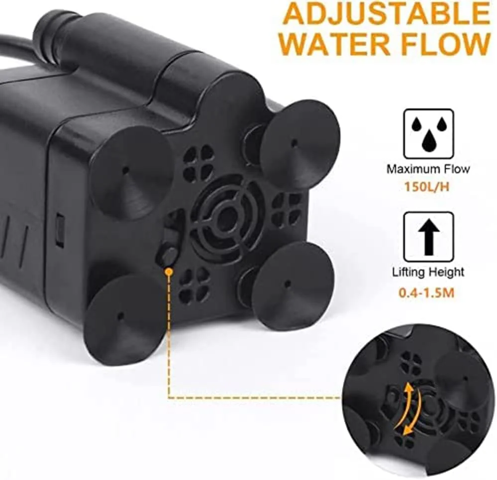 پمپ آب غوطه ور SYOSI، پمپ مکش پایین ارتقا یافته، پمپ آب USB 150 لیتر در ساعت برای آکواریوم، مخزن ماهی، مجسمه و هیدروپونیک برای آکواریوم فواره حوض باغ DC 5V