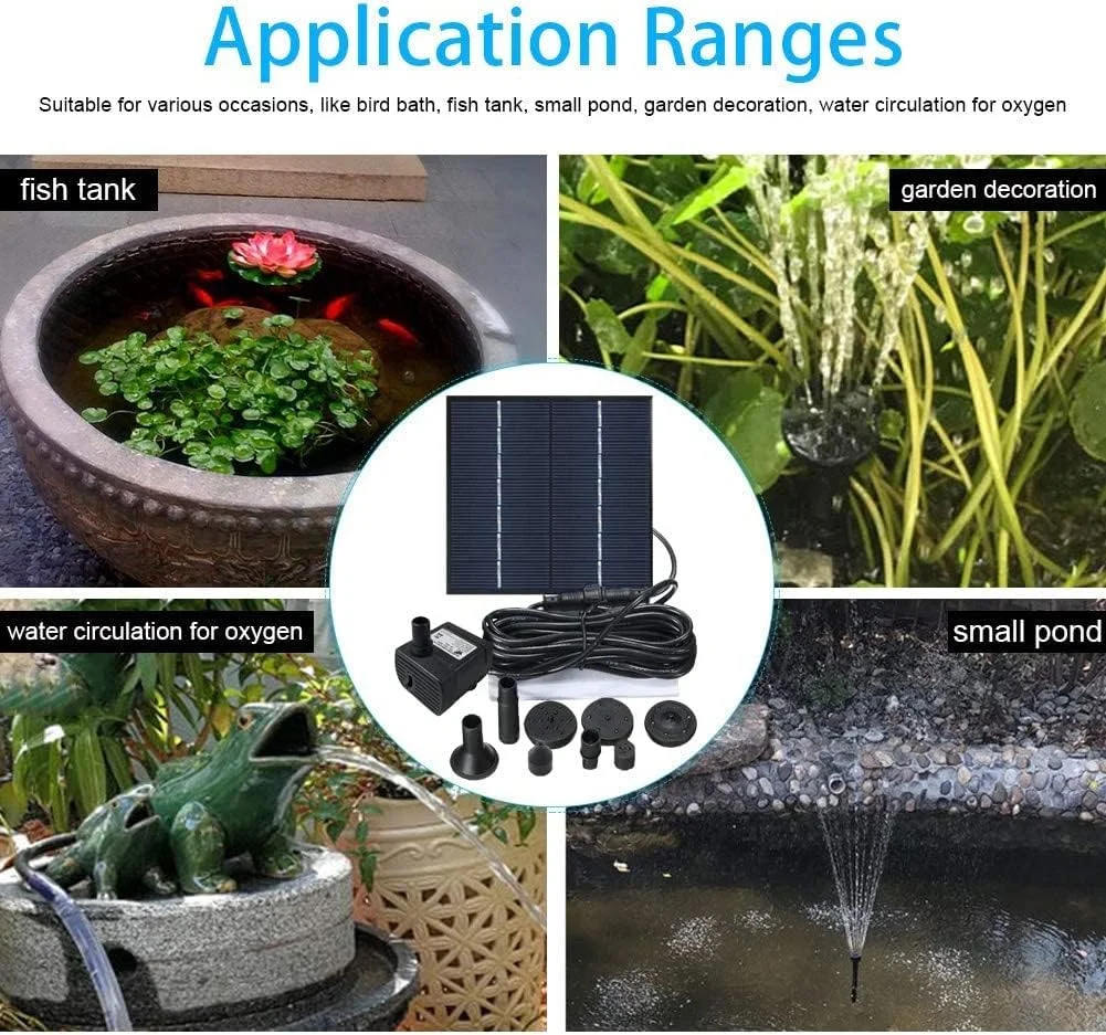 آبنمای خورشیدی SYOSI با پنل، آبنمای کوچک خورشیدی، آبنمای شناور 1.2 واتی با 4 نازل، برای حوض، آکواریوم، استخر، تزئین باغ، آبنمای شناور مربعی برای پرندگان