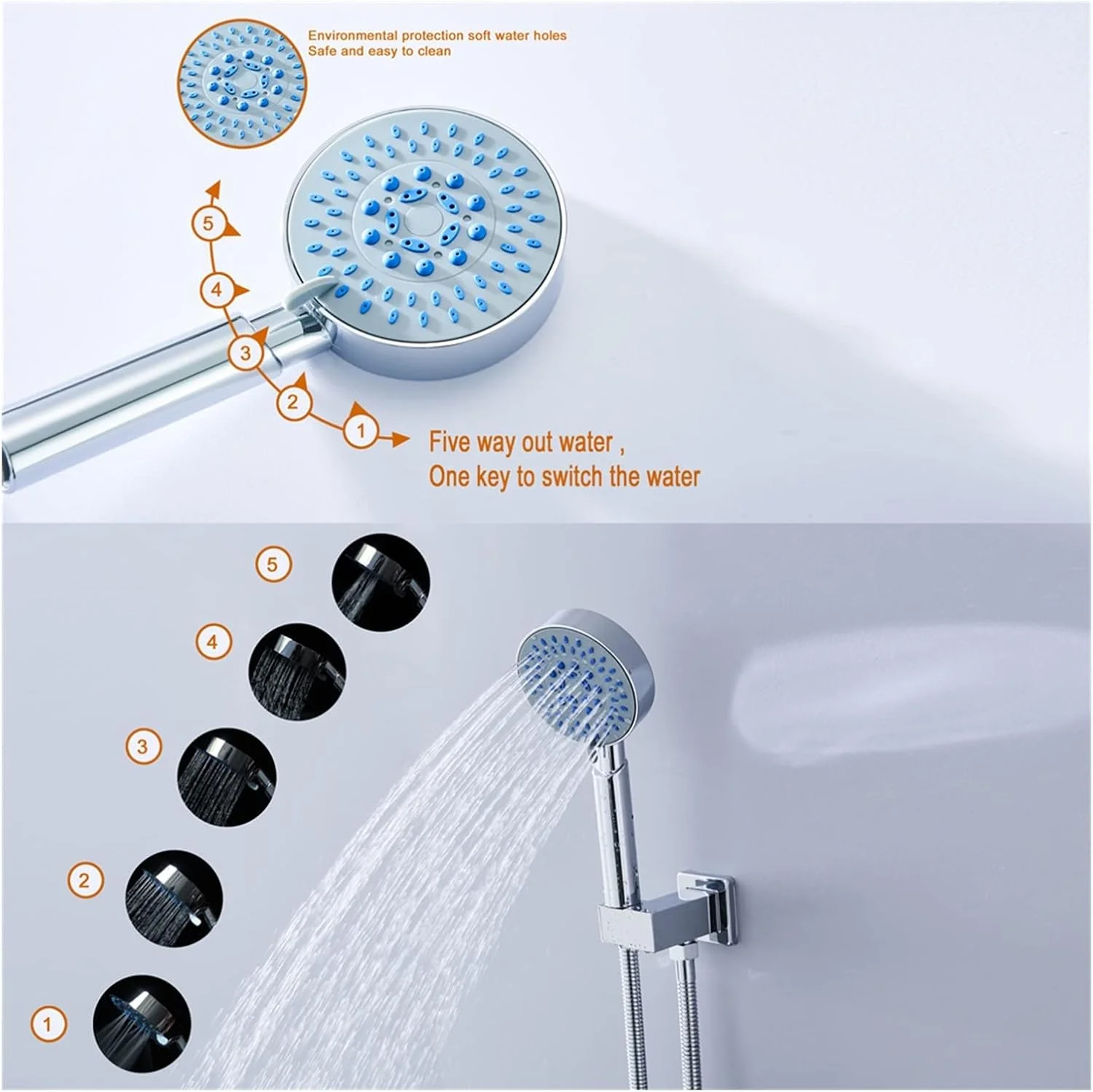 سردوش چند منظوره دستی با 5 حالت پاشش، سردوش مه پاش، سه حالته، گرد، قابل حمل سردوش چند منظوره دستی با 5 حالت پاشش، سردوش مه پاش، سه حالته، گرد، قابل حمل