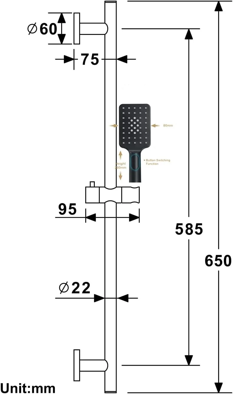 ست دوش دستی 3 حالته با میله لغزنده، ست سر دوش دستی جهانی، سر دوش فشار قوی با شلنگ استیل 1.5 متری