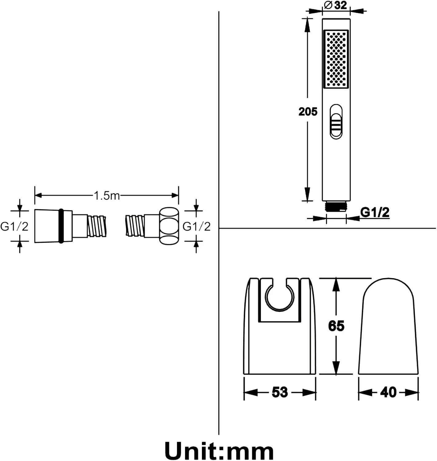 سردوش دستی GaRcan، بیضی شکل ABS، سردوش دستی دو منظوره 2 در 1، سردوش دستی با فشار بالا، میله سردوش دستی با جریان بالا با شلنگ دوش استیل 1.5 متری و نگهدارنده دوش ABS، نوع 1