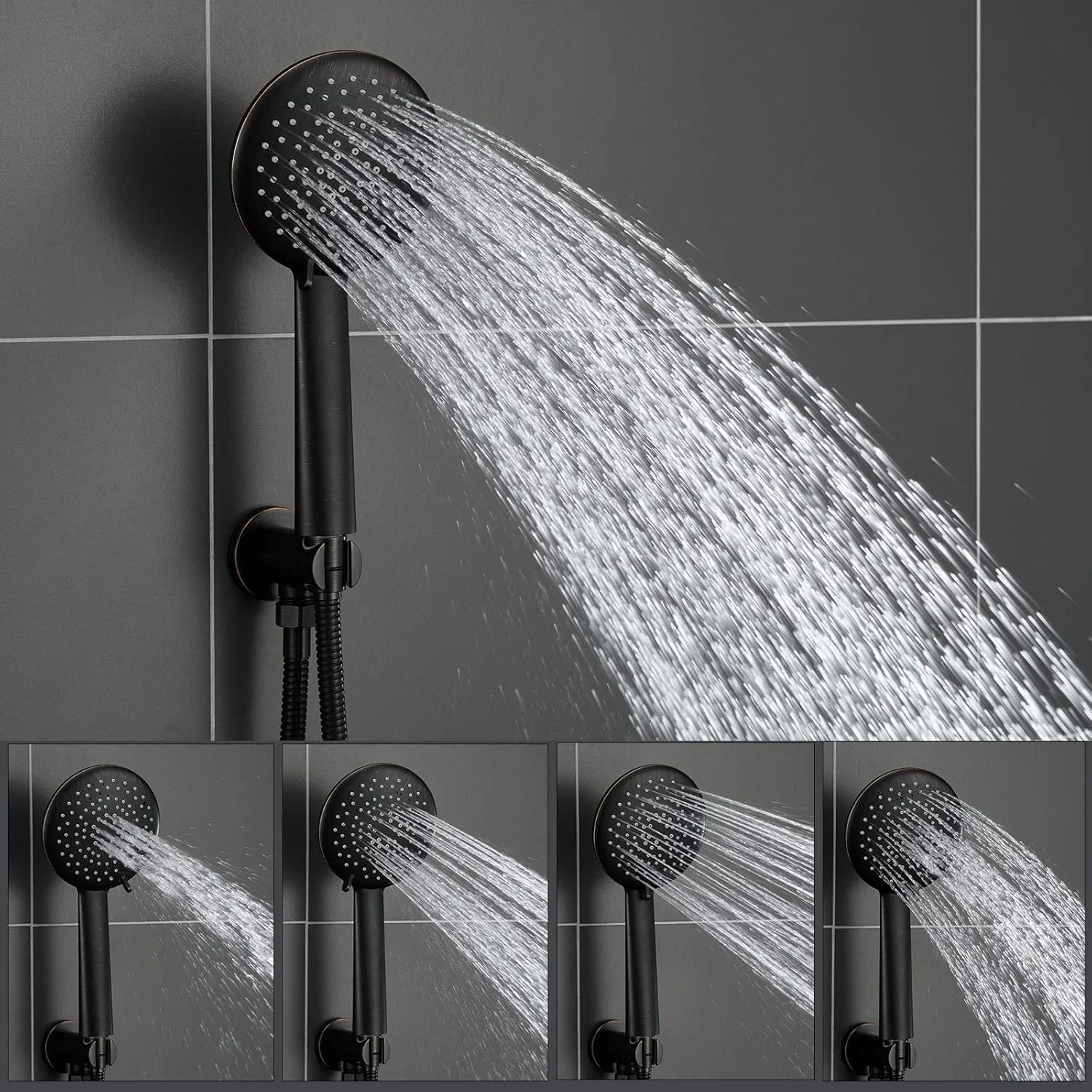 دوش دستی گابرلی با فشار قوی و 5 حالت تنظیم، رنگ برنز روغنی (فقط سر دوش)