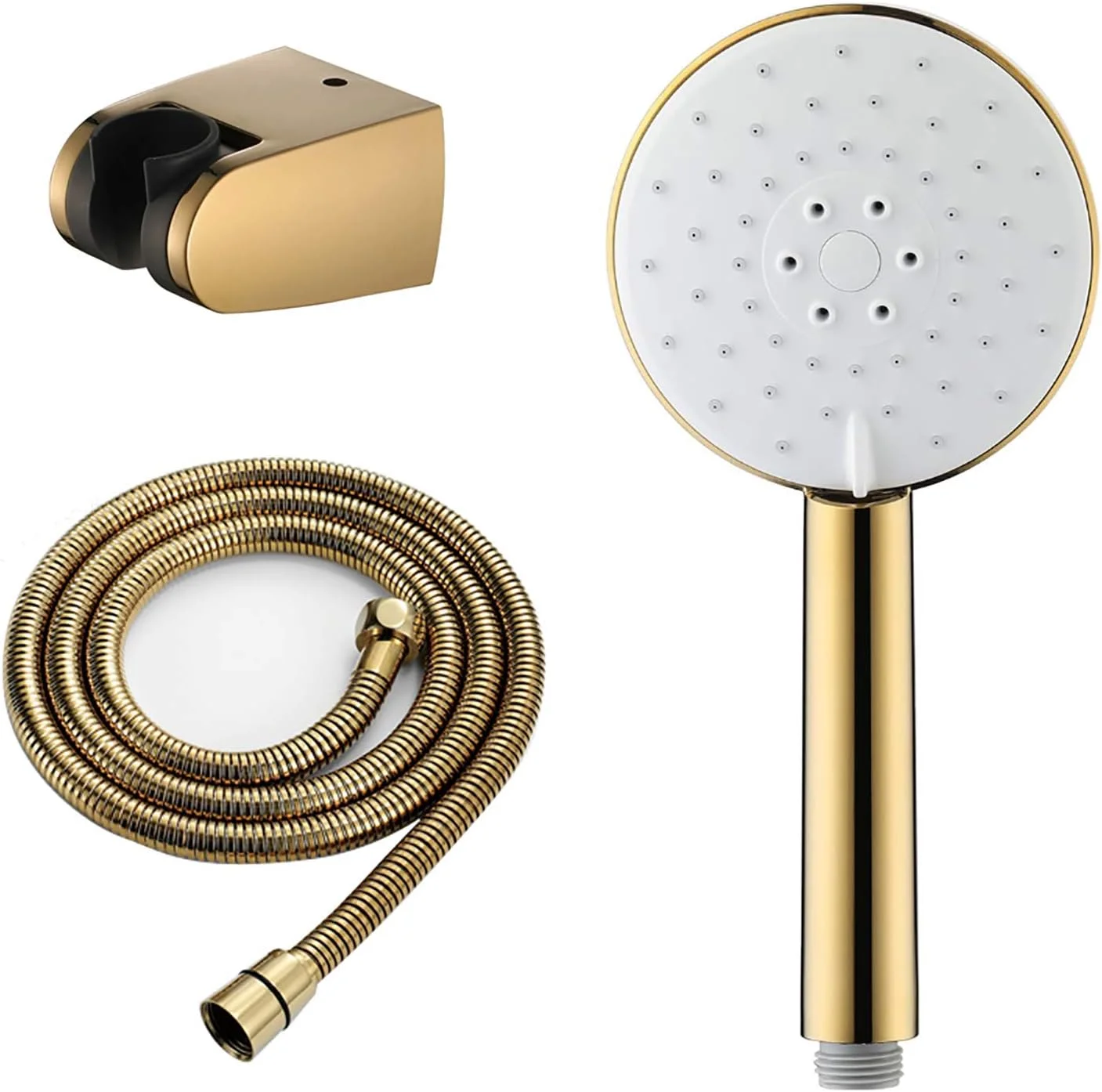 مجموعه سر دوش دستی GaRcan با فشار بالا، دارای 3 حالت، سر دوش ABS گرد صرفه جویی در آب با شلنگ دوش استیل ضد زنگ 1.5 متری و نگهدارنده، طلایی تیتانیومی