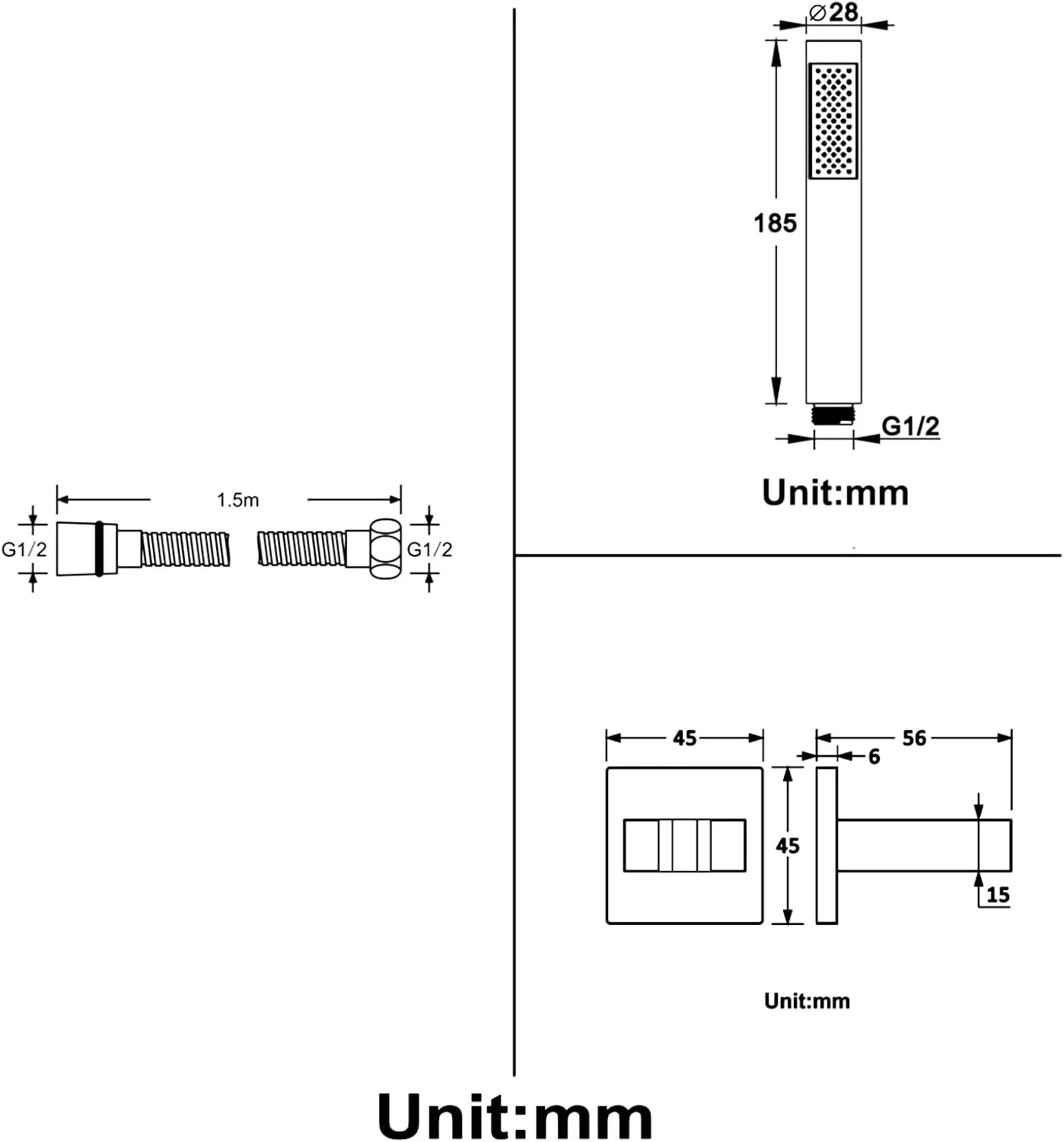 سردوش دستی GaRcan، سردوش برنجی جامد با فشار بالا، سردوش دستی با جریان زیاد، سر گرد به همراه نگهدارنده و شلنگ استیل 1.5 متری، ست سردوش دستی