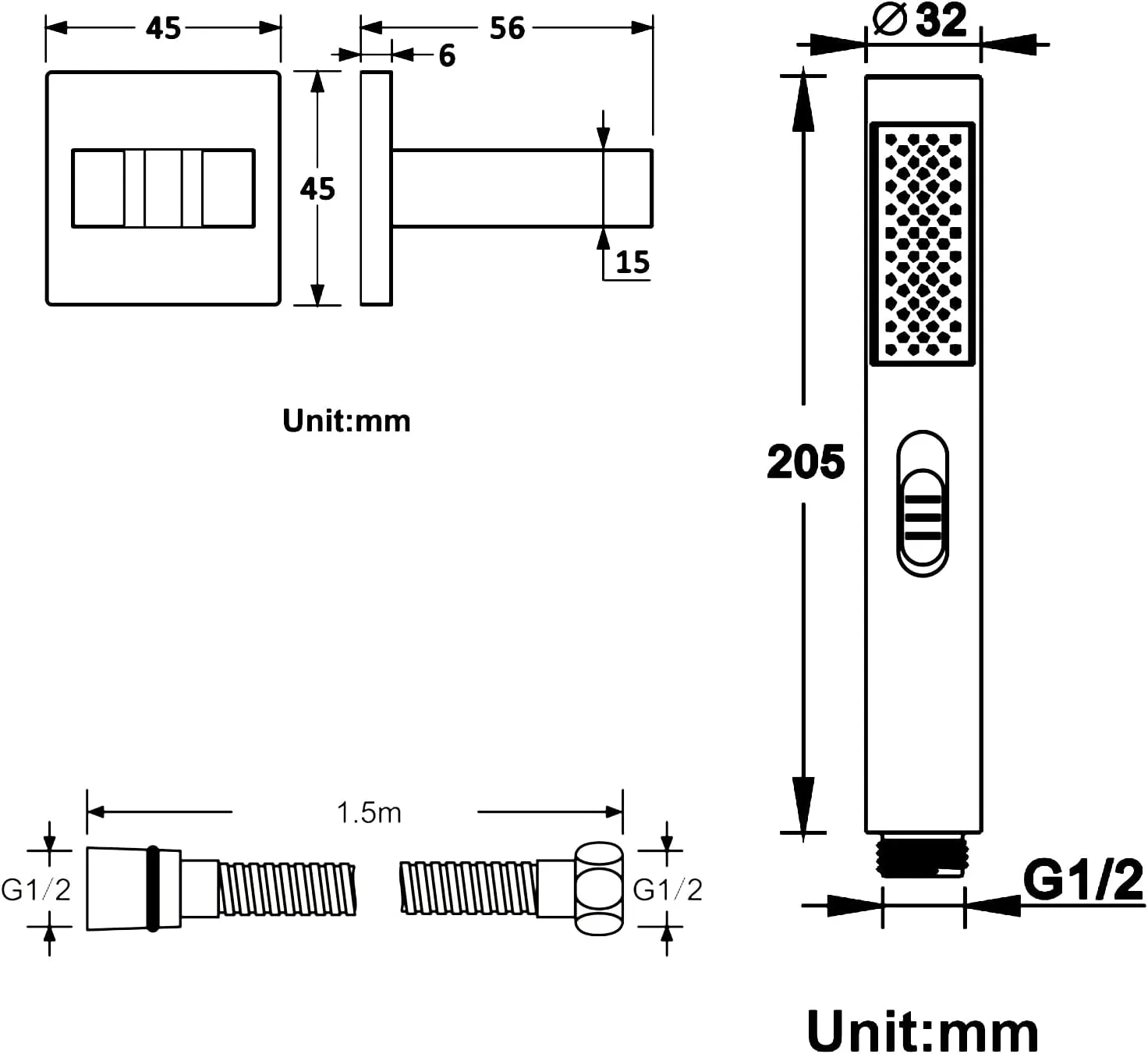 سردوش دستی GaRcan، بیضی شکل ABS 2 در 1 با عملکرد دوگانه، سردوش دستی با فشار بالا، شلنگ دوش دستی با جریان بالا به همراه شلنگ دوش استیل ضد زنگ 1.5 متری و شلنگ دوش، مدل Type2